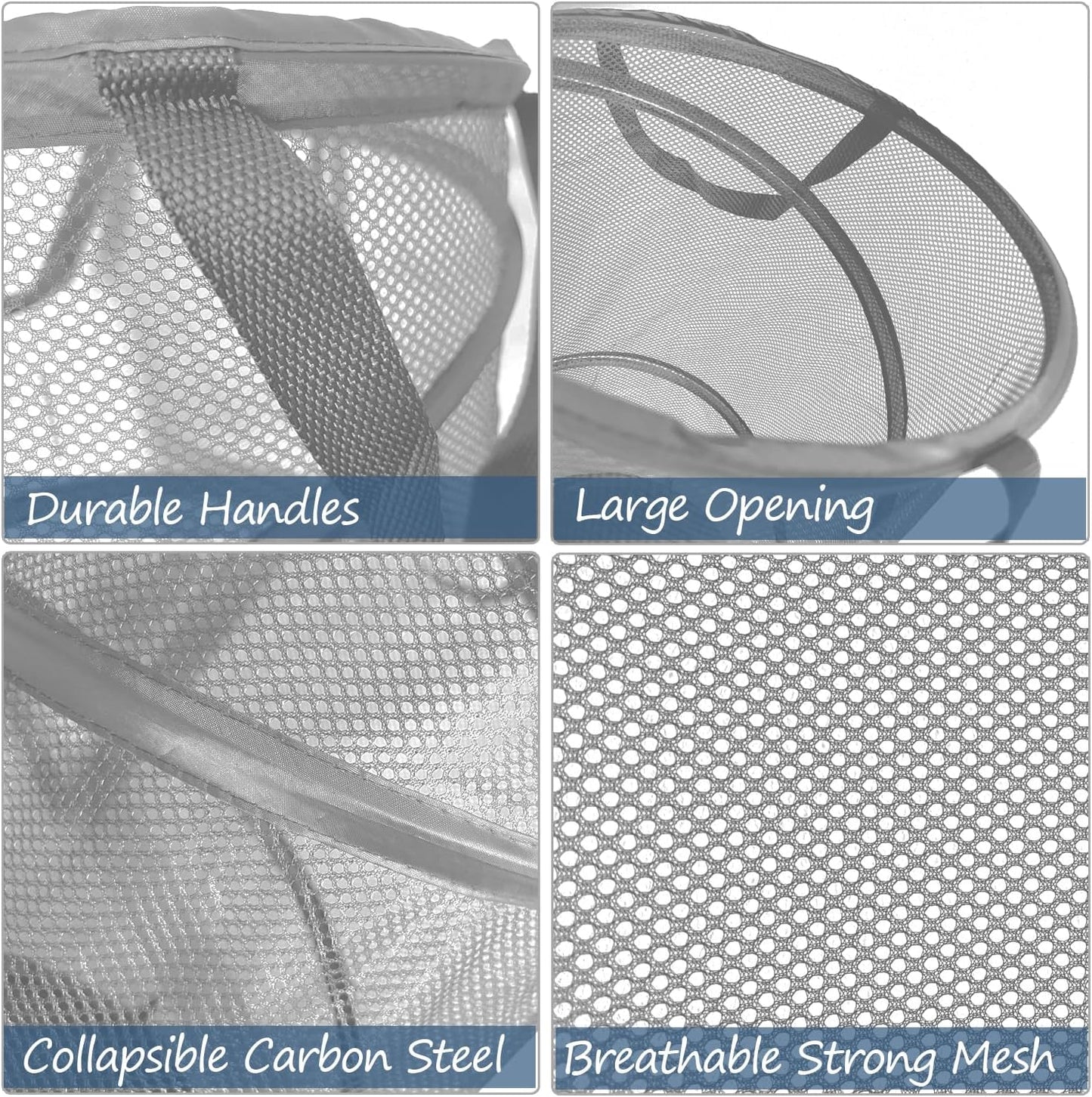 BATTOO Collapsible Laundry Baskets, Foldable Mesh Pop Up Hamper, Portable Laundry Basket Hamper with Handles for Laundry, Bathroom, Kids Room, College Dorm, Travel, Storage Organizer Grey