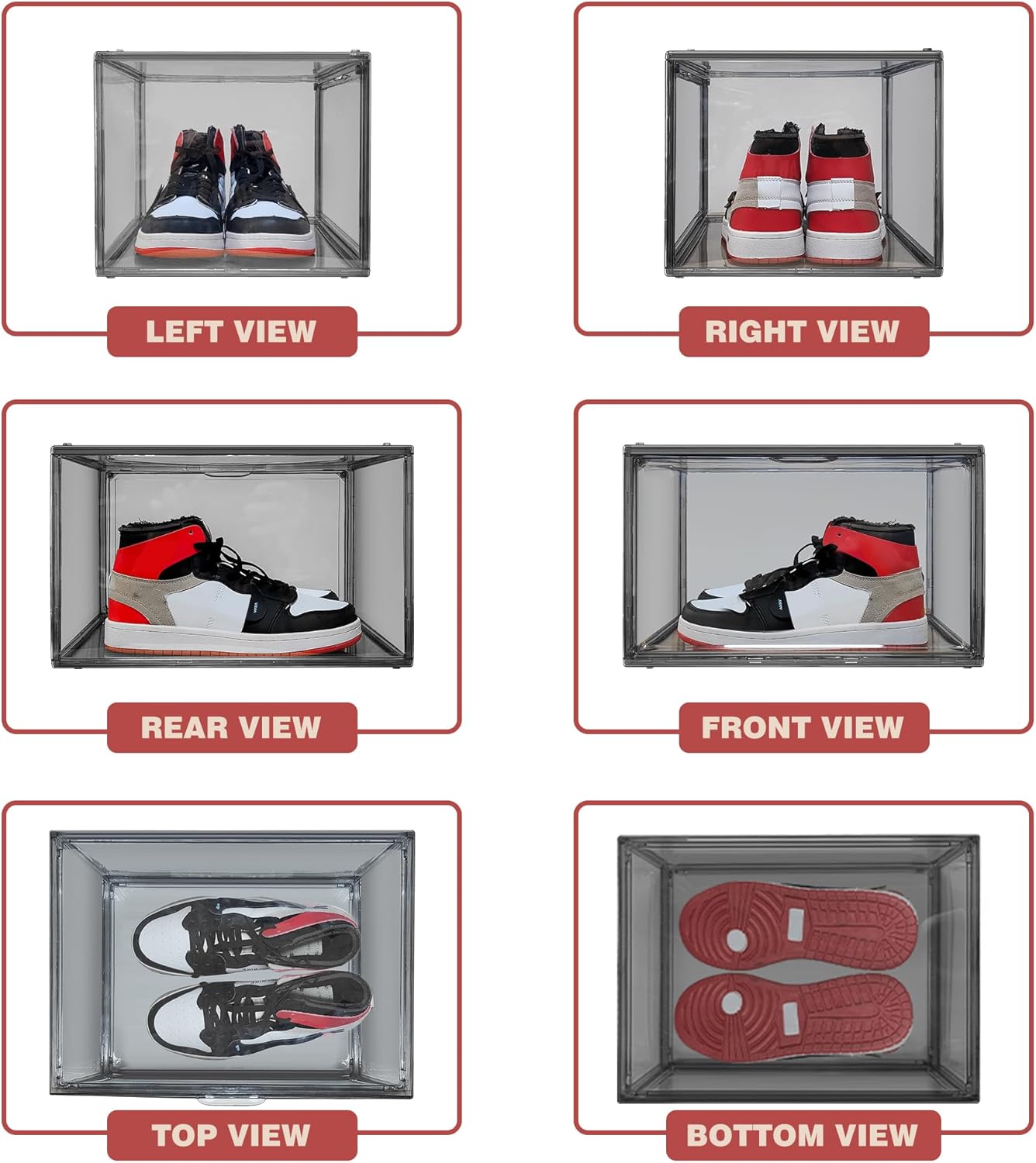 10 Pack Large Clear Shoe Box Shoe Storage Organizer with Magnetic Door Stackable Shoe Containers for Sneakers, High Heels, Sport Shoes, Size 13