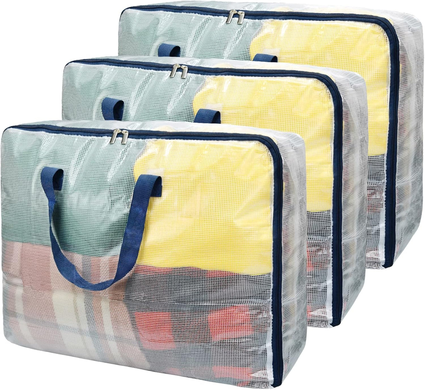 Clear Storage Bags with Zipper, 75L Extra Large Capacity - Closet, Underbed Storage Organizer for Clothes, Bedding, Comforter, Toys, Pillow & Blanket, 3 Pack