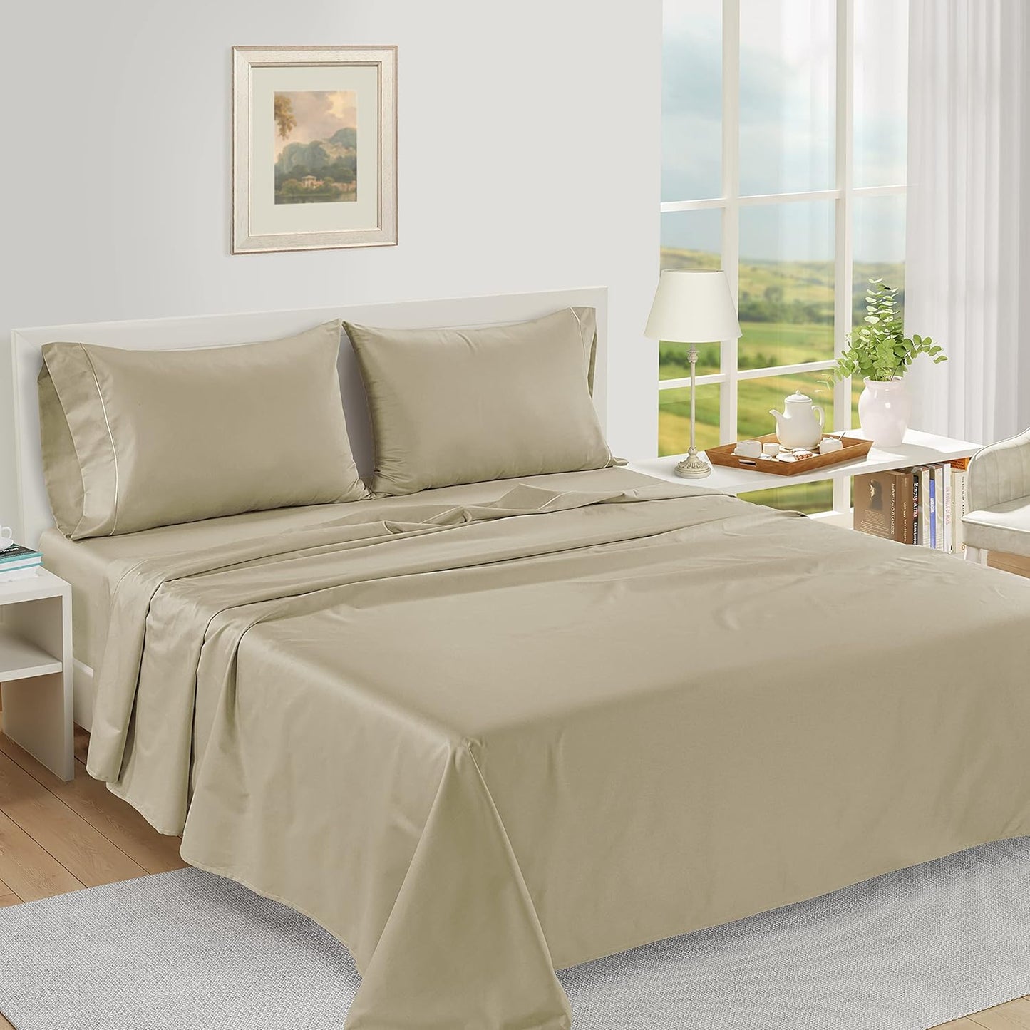 LANE LINEN Pillow Case Covers King Set of 2 100% Egyptian Cotton Sateen Soft Cool & Smooth 1000 Thread Count Cases - Linen