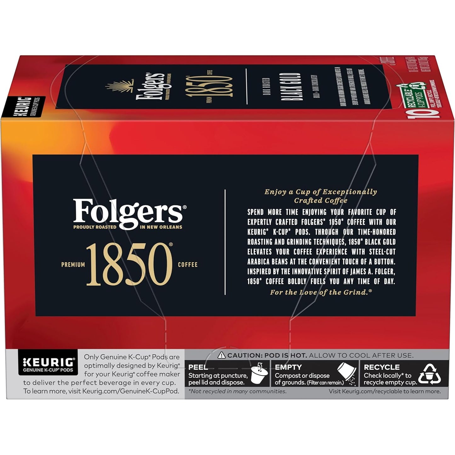 Folgers 1850 Black Gold Dark Roast Coffee, 10 Keurig K-Cup Pods