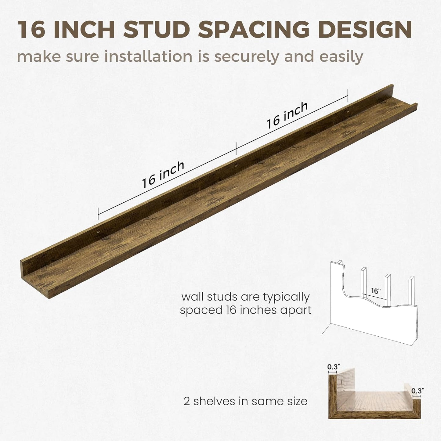 Axeman 48 Inch Floating Shelves for Wall | Picture Ledge Shelf Set of 2 | Rustic Brown Picture Shelf for Wall with Ledge | Floating Shelves with Lip | Photo Ledge Shelves for Books Album Records