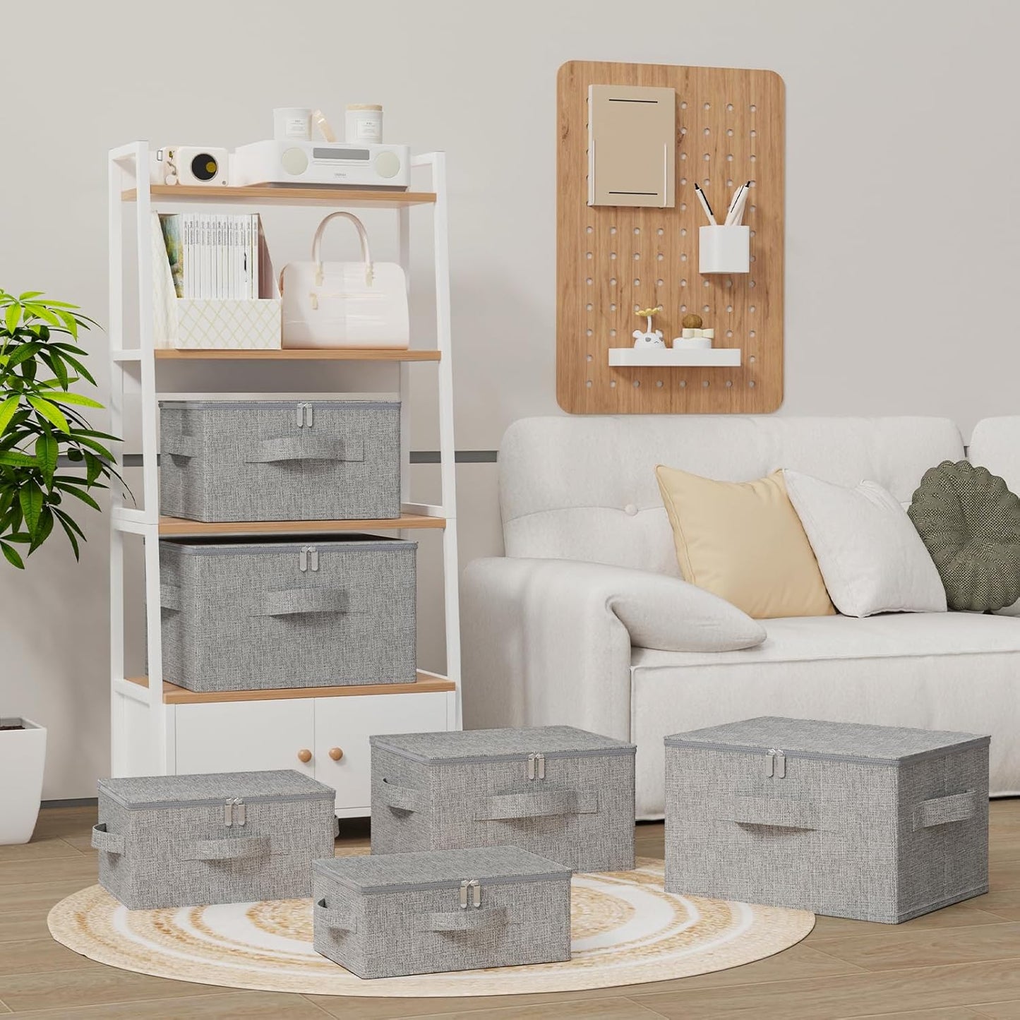Underbed Storage Box, Foldable Cube Baskets with Lid, Bins for Organizing Clothes, Shoes, Blankets, Pillows, 19.6x15.7x11.8Inches, Grey, 2 Pack
