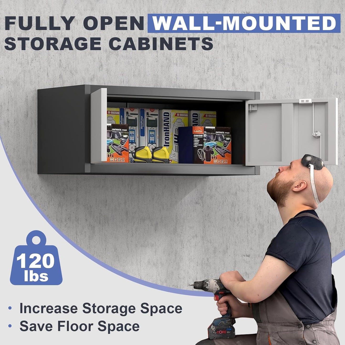 Metal Garage Storage Cabinet, Locking Cabinet Wall Mounted, 12.8" H Floating Cabinet for Warehouse, Upper Tool Cabinet for Home Office, Basement, Kitchen, RV Organization
