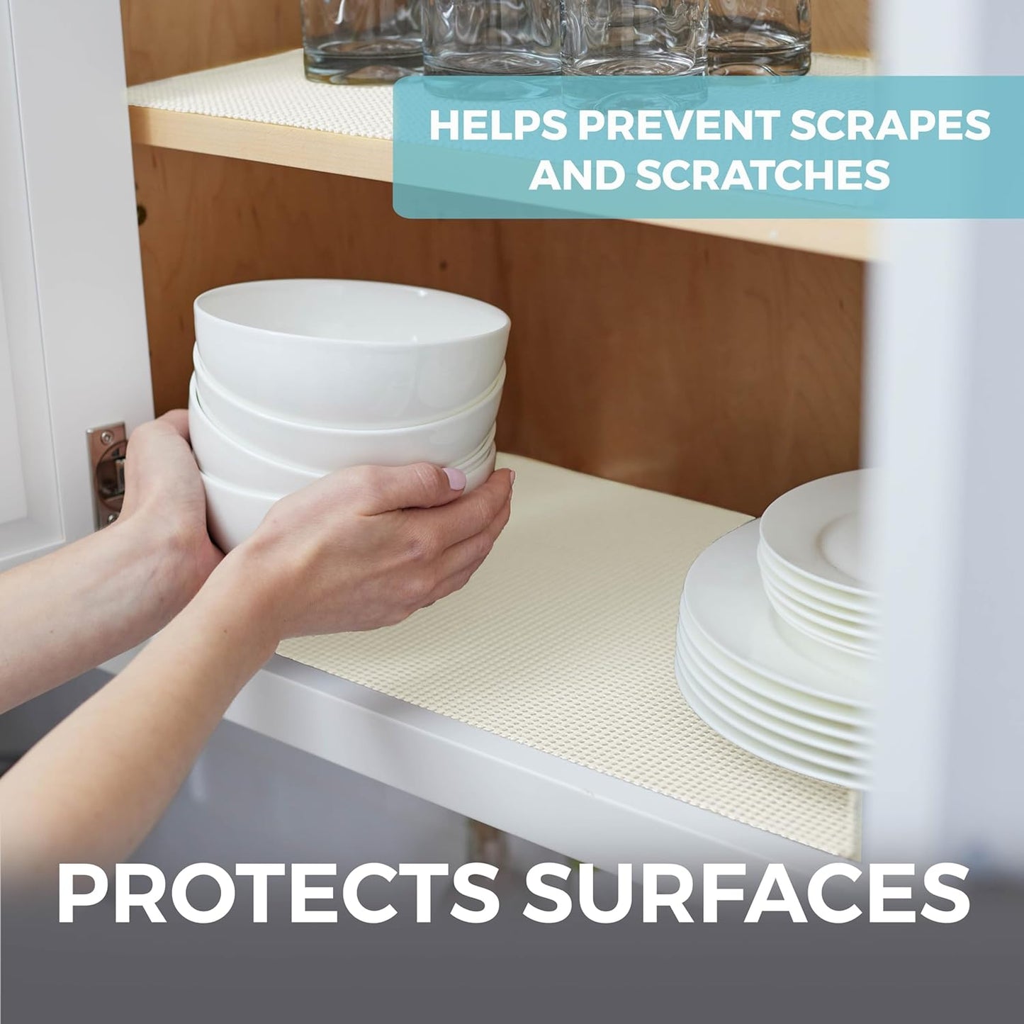 HOME GENIE Shelf Drawer and Cabinet Liner, Durable with Strong Grip, 17.5 in x 10 FT, Non Adhesive Liners Protect Kitchen Cabinets and Cupboard, Pantry, Bathroom Drawers and Shelves, Desks, White