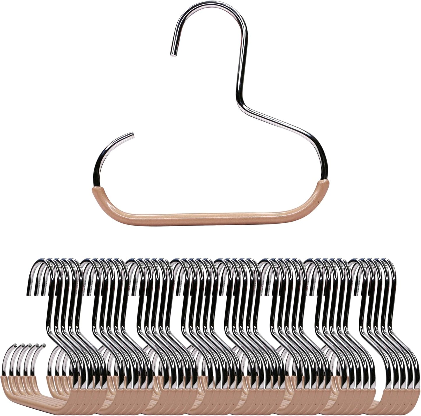 MAWA by Reston Lloyd Scarf, Shawl, Belt, and Accessory Organizer, Non-Toxic Metal Hanger with Grip Coating, Easy Access Open Hook, Model G-1, Space-Saving Design, Set of 40, Latte