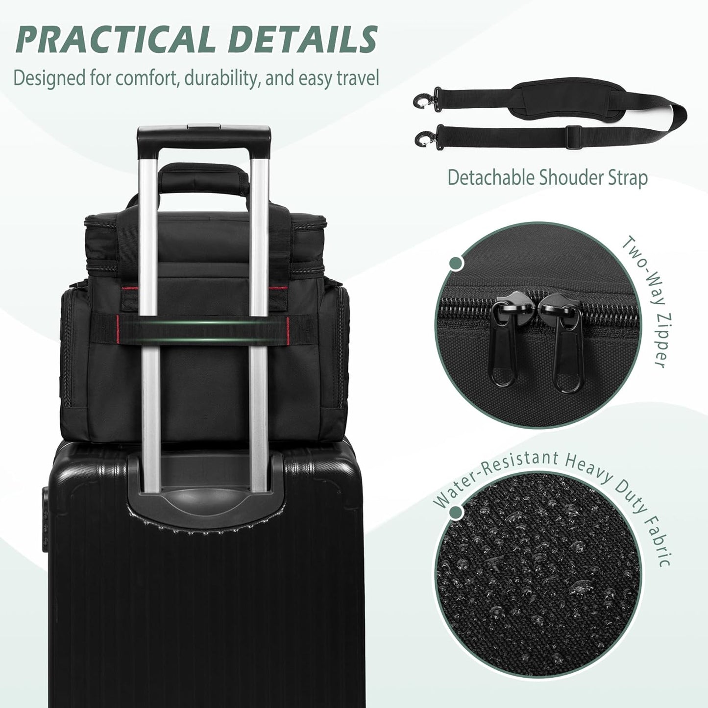 Medicine Organizer Bag with Insulated Pocket for Travel, Pill Bottle Storage Bag with 4 Customized Dividers & Shoulder Strap for Medication, Insulin and First Aid Supplies, Black (Bag ONLY)