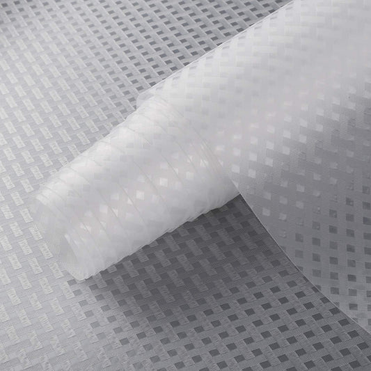 Refrigerator, Freezer, Fridge Shelf Liners and Drawer Mats 11.8 Inch Wide x 157.5 Inch Long, Non Adhesive EVA Plastic Washable Waterproof Pads for Kitchen Cabinet, Pantry Closet, Cupboard, Clear