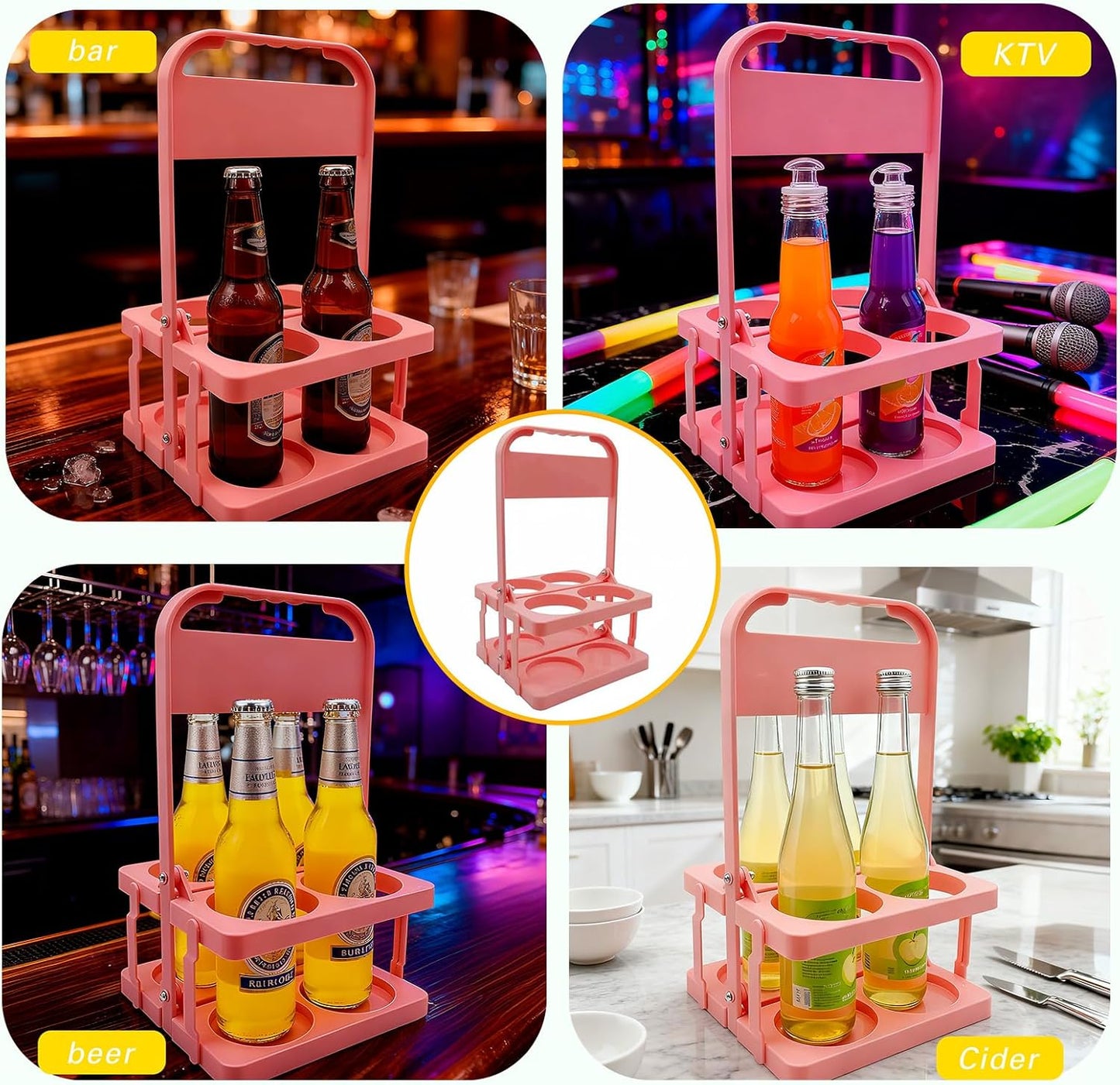 Foldable Beer Carrier 2/4/6 Pack, Heavy-Duty Plastic Drink Caddy, Portable Beverage Tote with Handle,cup carriers (purple, 6 cups)