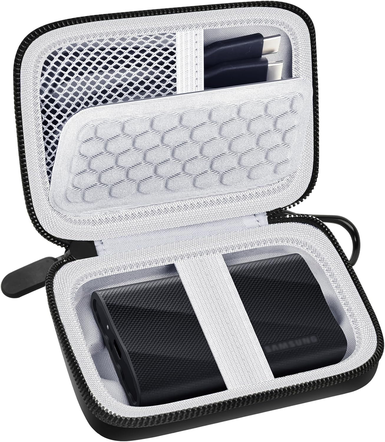 Carrying for Samsung T9/ T7/ T7 Shield Portable SSD 4TB 2TB 1TB, USB External Solid State Hard Drive Storage Travel Carrying Holder Fits for USB Cable (Black-Grey)-Box Only