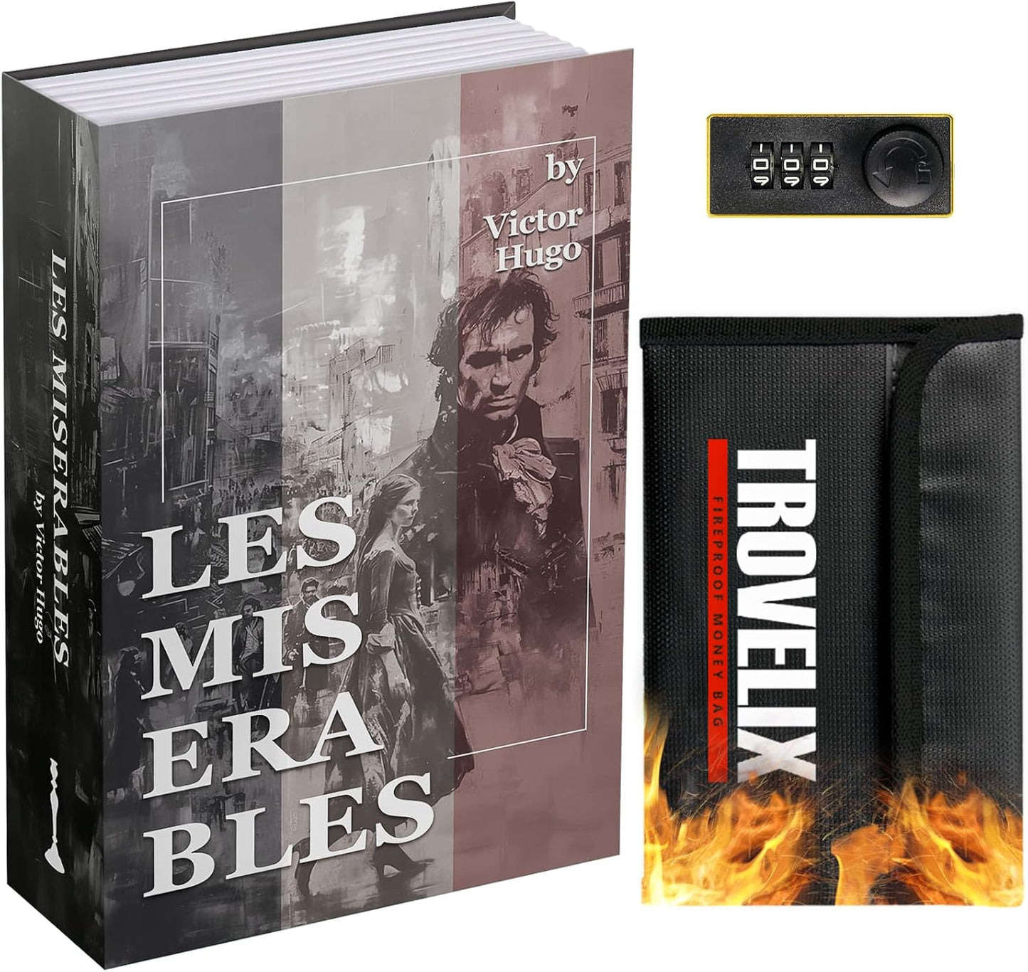 Les Miserables Book Safe, Hidden Compartment with Combination Lock, Fireproof Protection, Secret Diversion Safe - 9.5 x 6.2 x 2.2 Inch
