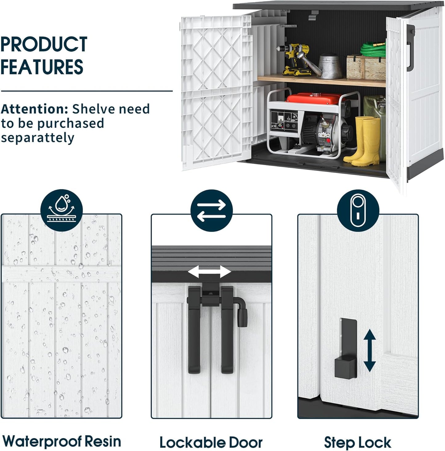 Horizontal Storage Shed, Outdoor Resin Storage Shed 36 Cu. Ft. Garden Extra Large Capacity Weather Resistant Storage Box, Lockable Waterproof Shed for Garden Tools