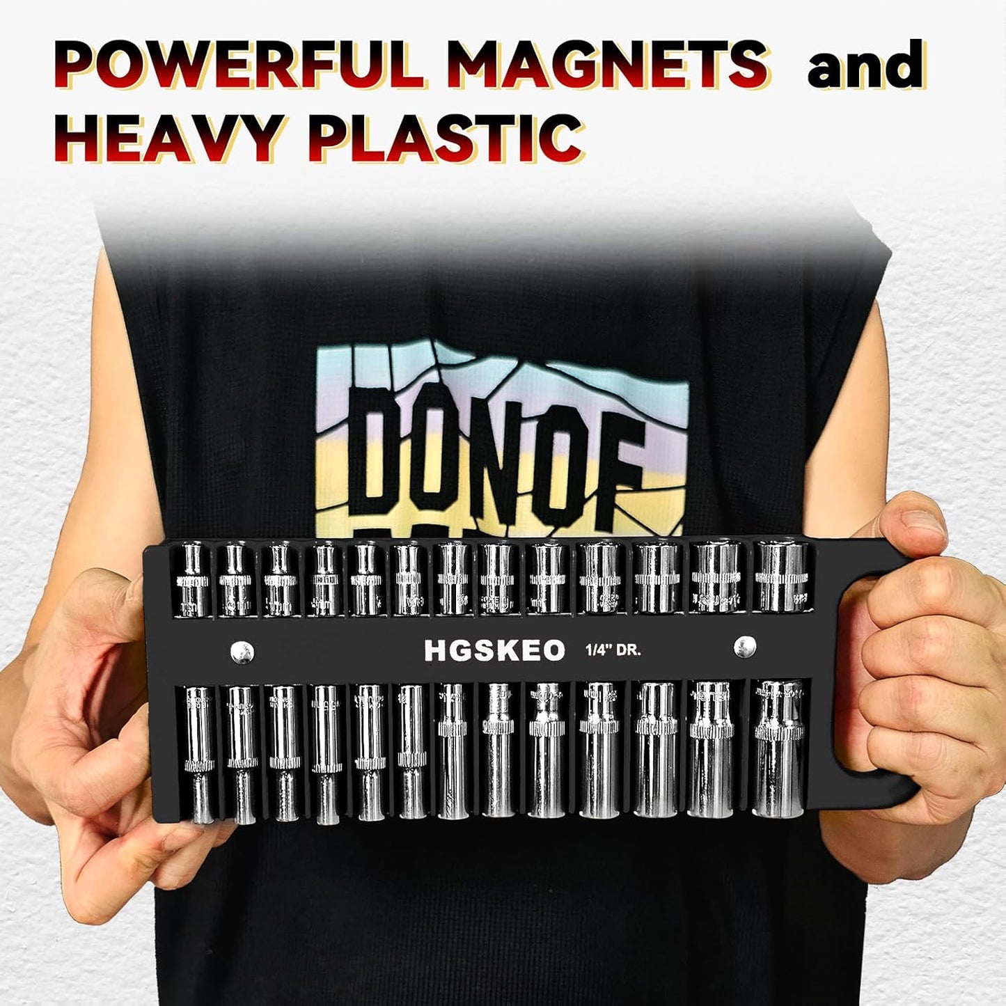 Magnetic Socket Holder Set with Handle, Portable Socket Organizer, Heavy Duty Socket Racks (Black, 1/4" Drive)