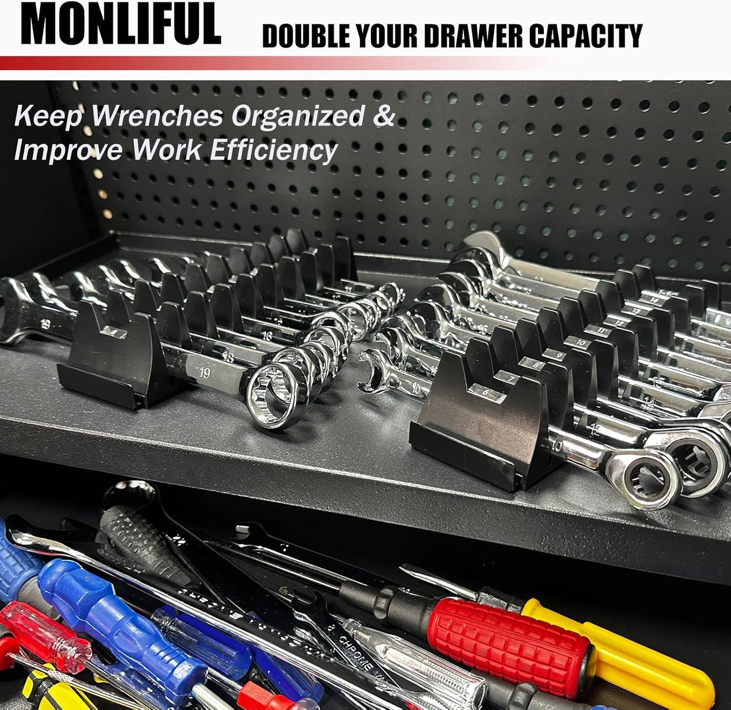 84PCS Magnetic Modular Wrench Organizer Wrench Holder - Wrenchs Tool Organizers for Tool Drawer Storage, Wrenchs Rack with Metric SAE Labels, Tool Storage Set Holder Festival Mechanics pcs