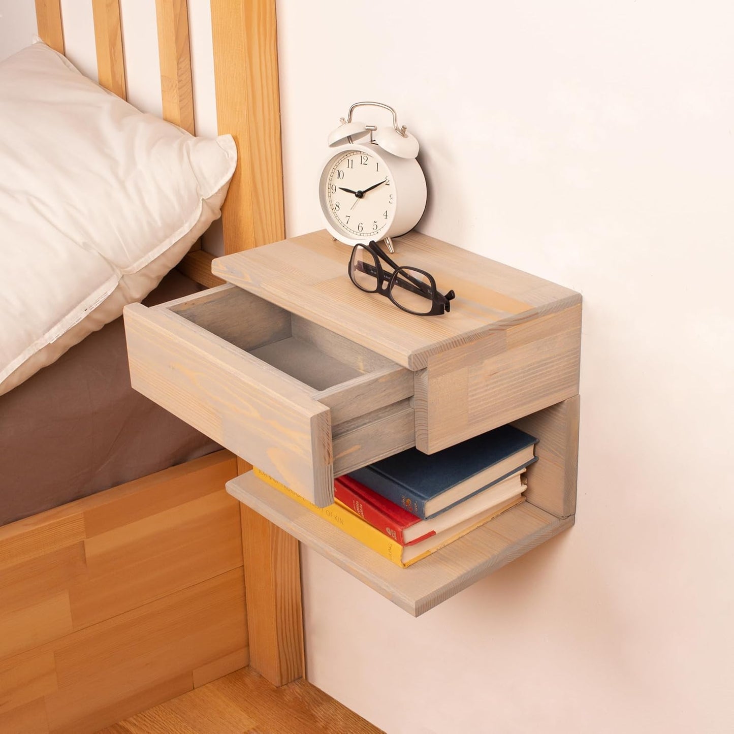 Floating Nightstand Side Accent or End Table with Storage Drawer, Wood Bedside Shelf, Handmade Floating Table, Nightstand Shelf (Istanbul)