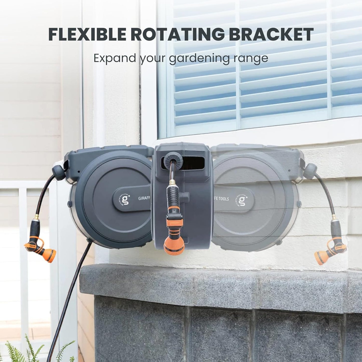 Giraffe Tools PRO Heavy Duty Retractable Garden Hose Reel - 78ft 1/2 Inch Auto Rewind with Any-Length Lock, Wall Mounted Metal Bracket, Commercial Grade for Patio & Lawn (Dark Grey)