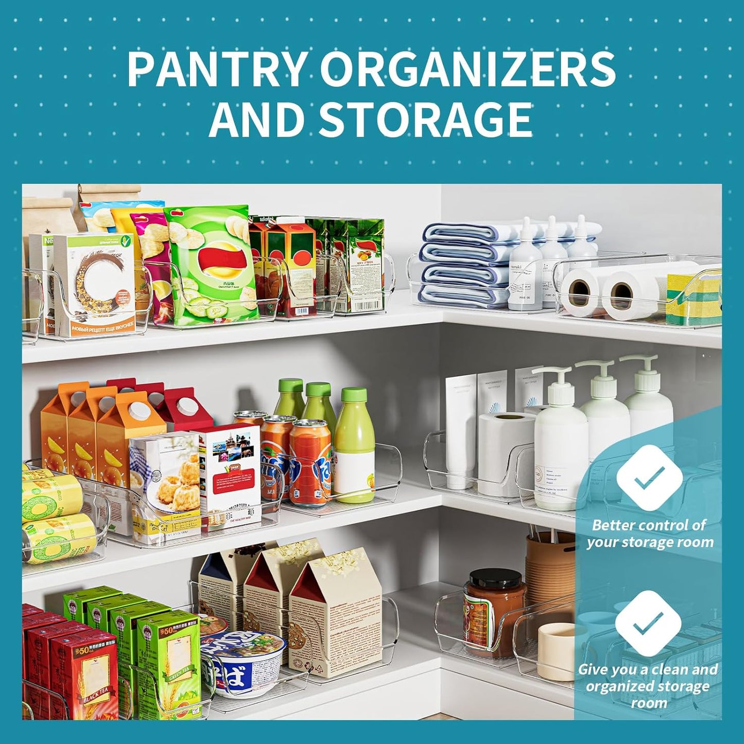 Ettori Set of 4 Clear Storage Bins for Fridge & Cabinet Organization, BPA-Free Plastic Food Organizers to Instantly Declutter Your Kitchen