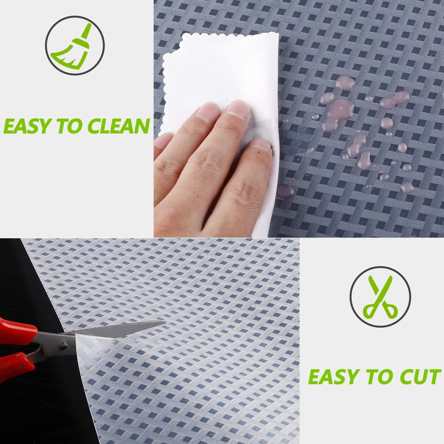 HooTown Refrigerator, Fridge, Shelf Liner and Drawer Mats 17.5 Inch Wide x 196.8 Inch Long, Non Slip EVA Plastic Washable Waterproof Pads for Kitchen Cabinet, Pantry Closet, Cupboard, Transparent