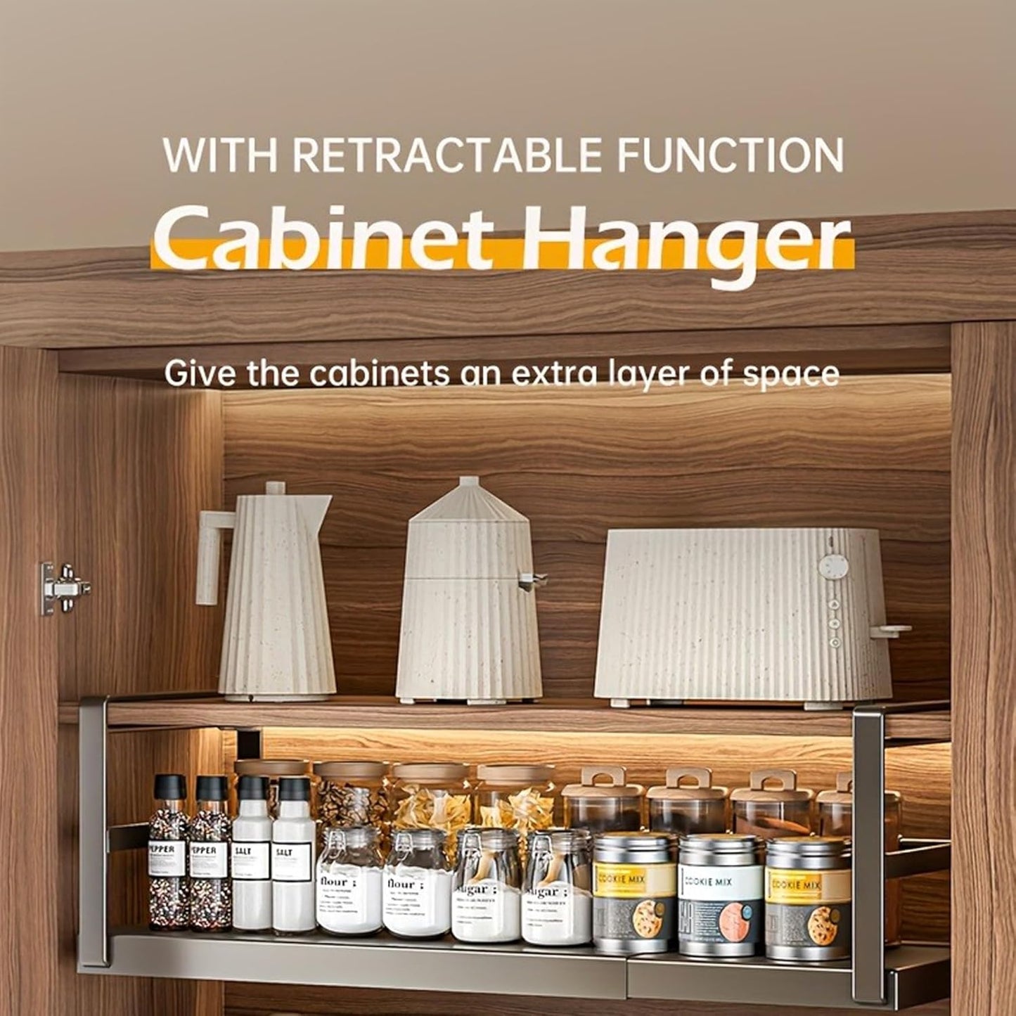 Hanging Under Shelf Storage Basket, Adjustable Width Under Cabinet Add-on Storage Racks, Heavy Duty Slide-in Baskets Organizer for Cabinet Pantry Kitchen, 1 Pack, 8.46"D x 10.6"W x 7.36"H