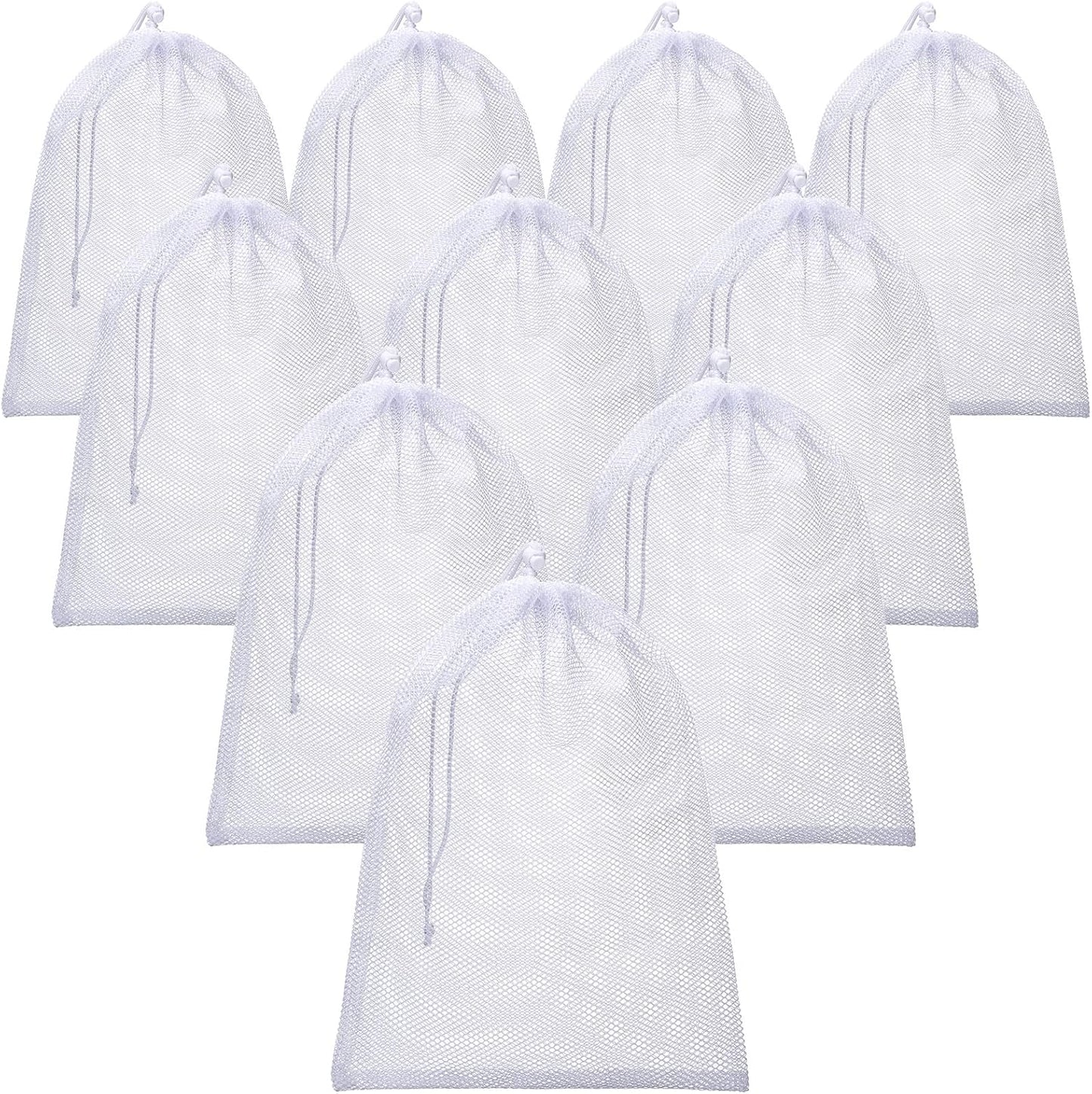 TecUnite 10 Pcs Mesh Bags Drawstring Laundry Bags Large Nylon Mesh Gift Dishwasher Bag with Sliding Drawstring for Kitchen Jewelry Gifts Wedding Favor Home(5.5 x 7.5 Inch,White)