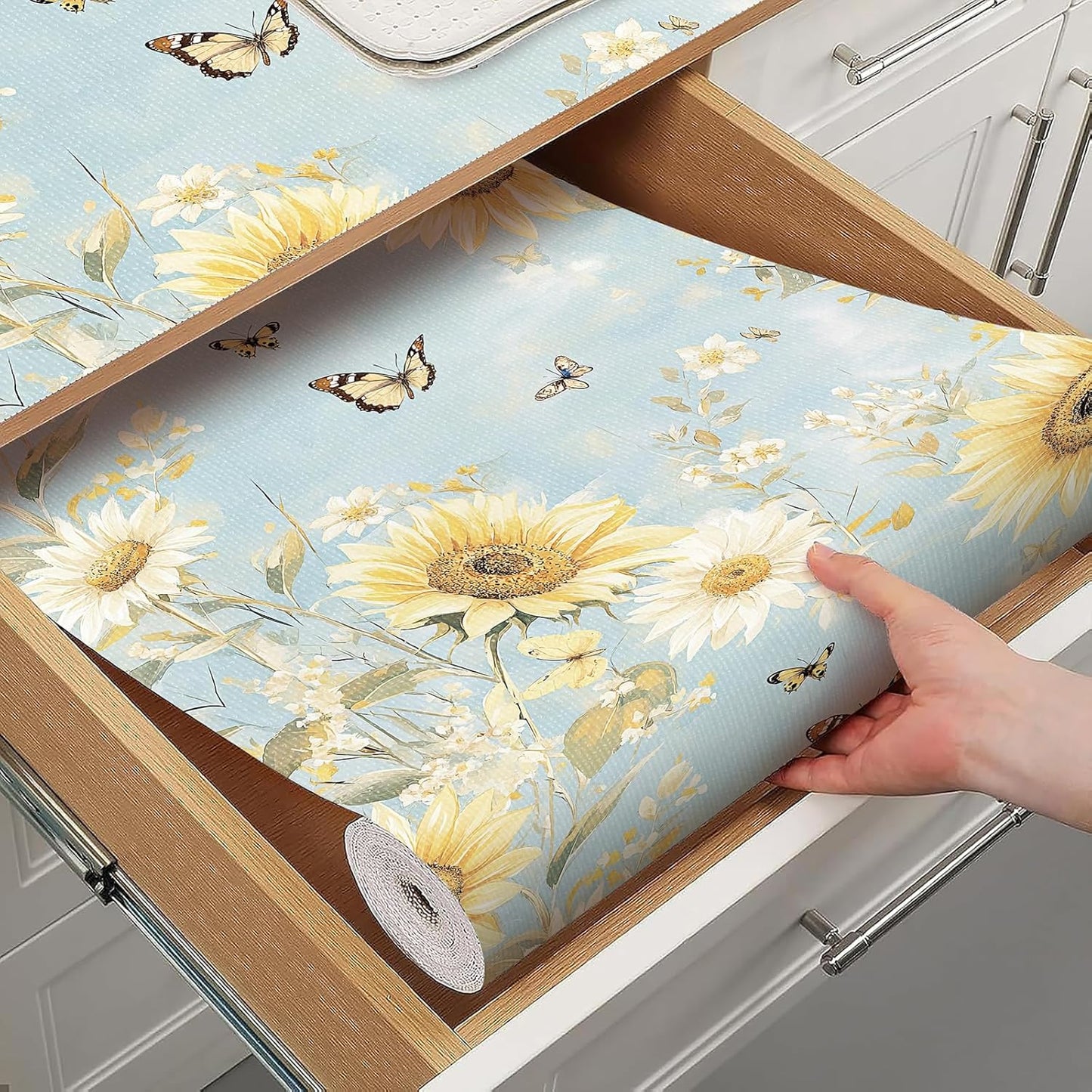 Shelf Liner for Kitchen Cabinets Non Adhesive Drawer Liner,Cabinet Liner for Shelves,Non Slip Kitchen Drawer Liners for Dresser,Waterproof Shelf Paper for Refrigerator,Cupboard,12In x 10FT