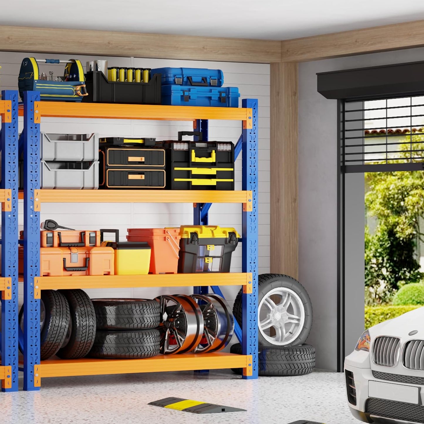 4000LBS Garage Shelving 48" W Garage Shelving Heavy Duty 4-Tier Metal Storage Shelves Adjustable Shelf Unit Storage Rack for Basement Supermarket Warehouse 48" W x 20" D x 78" H Blue-Orange