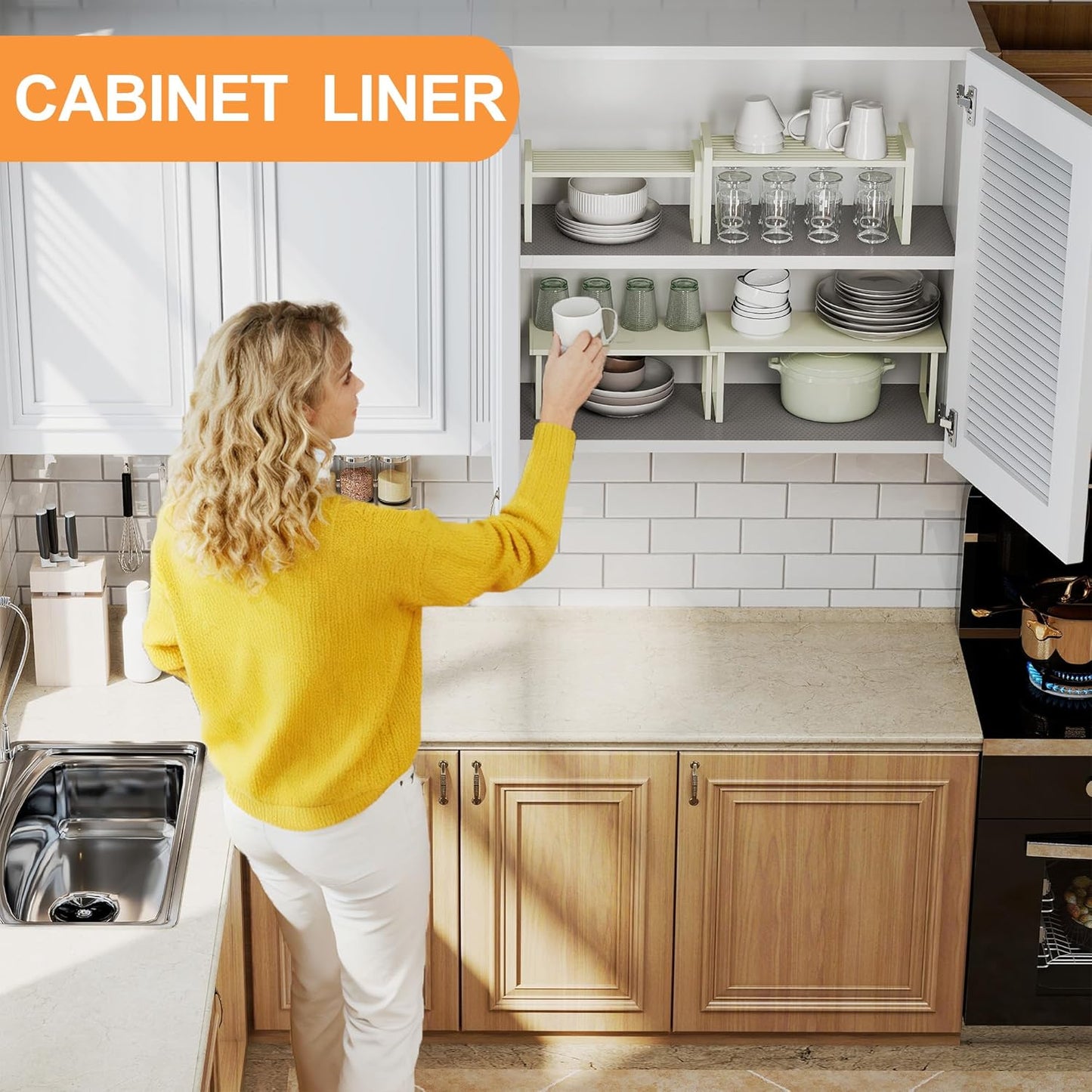 FLPMIX Clear Cabinet Shelf Liner: 11-inch Waterproof Kitchen Drawer Liner - Easy to Cut Non-Adhesive Small Cupboard Mat for Pantry Refrigerator 11" x 240" Translucent Grey