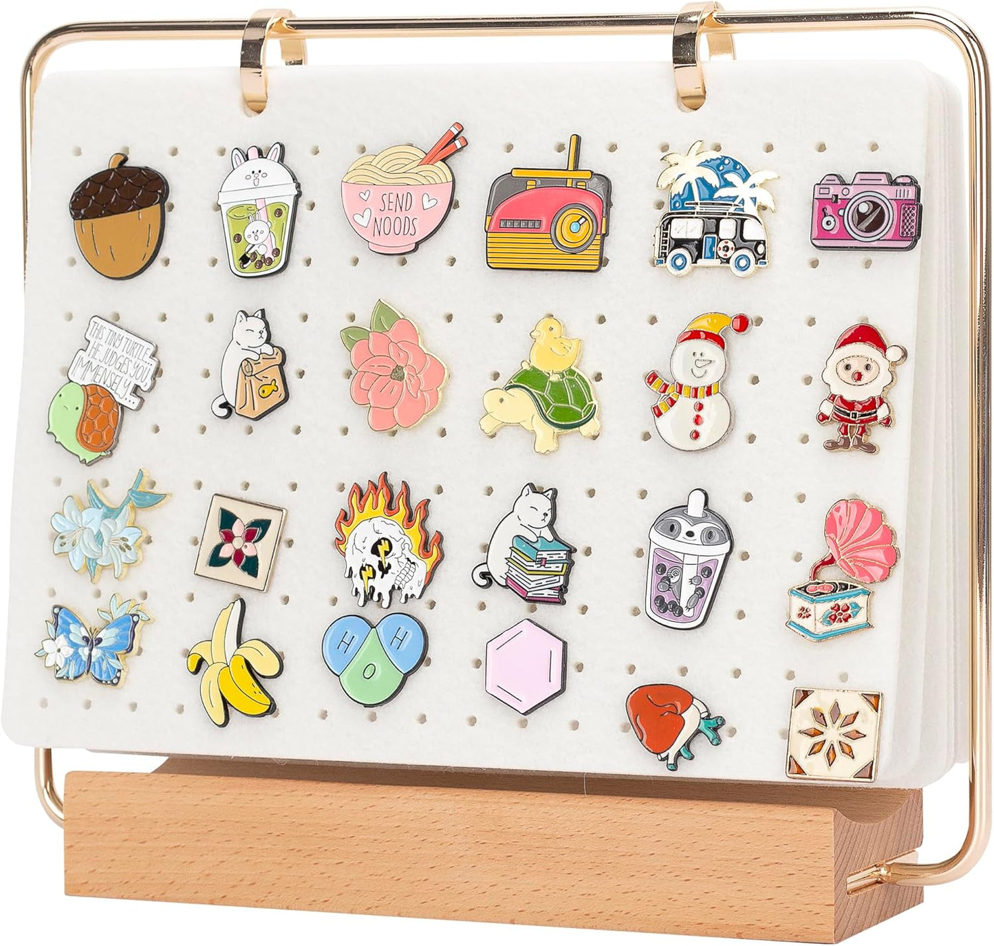 PACMAXI Display Organizers, Brooch Holder, Enamel Pin Pages for Store 180+ Pins, Collection Storage Calendar Wooden Stand With 6 Pages (Not Include Any Accessories) (White)