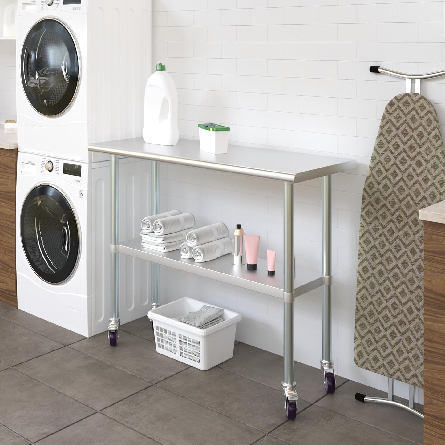 AmGood 18" x 48" Stainless Steel Work Table with Casters | Heavy Duty Metal Utility Table On Wheels | Kitchen Island Cart