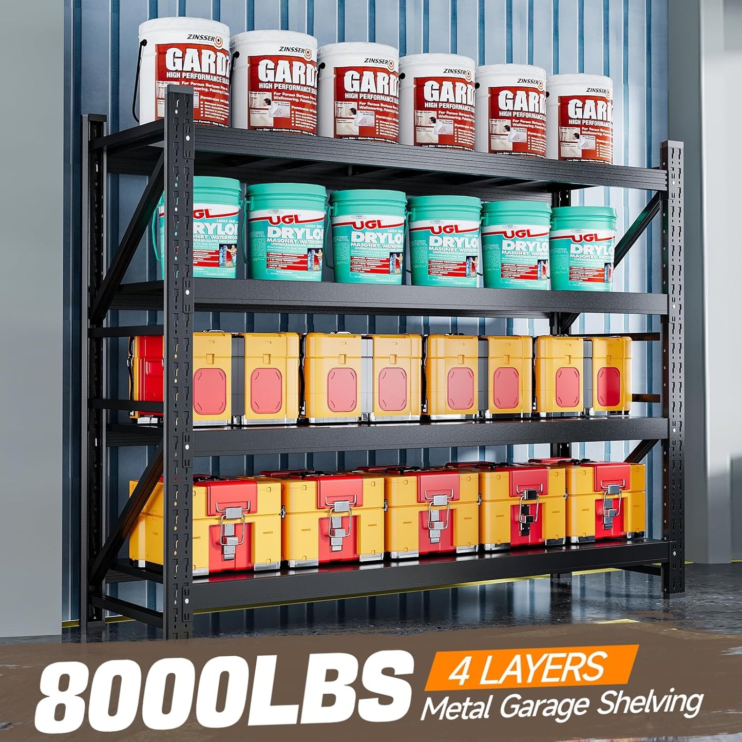 8000LBS Metal Garage Shelving Unit 68" W Storage Shelves Heavy Duty 4 Tier Adjustable Garage Storage Racks Industrial Shelving Utility Rack Shelf for Warehouse/Basement 68" Wx24 Dx63 H
