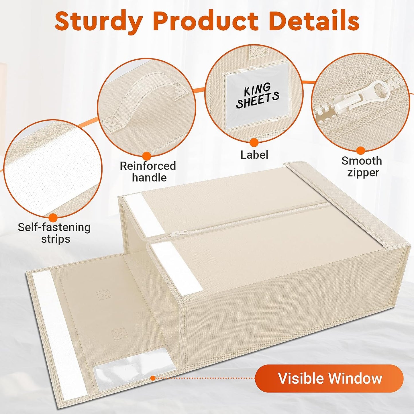 8 Pack Bed Sheet Closet Organizers and Storage,Sturdy Foldable Storage Containers with Window and Label,Storage and Organization for Bedding Sheets,Duvet Covers,Blankets (Beige)