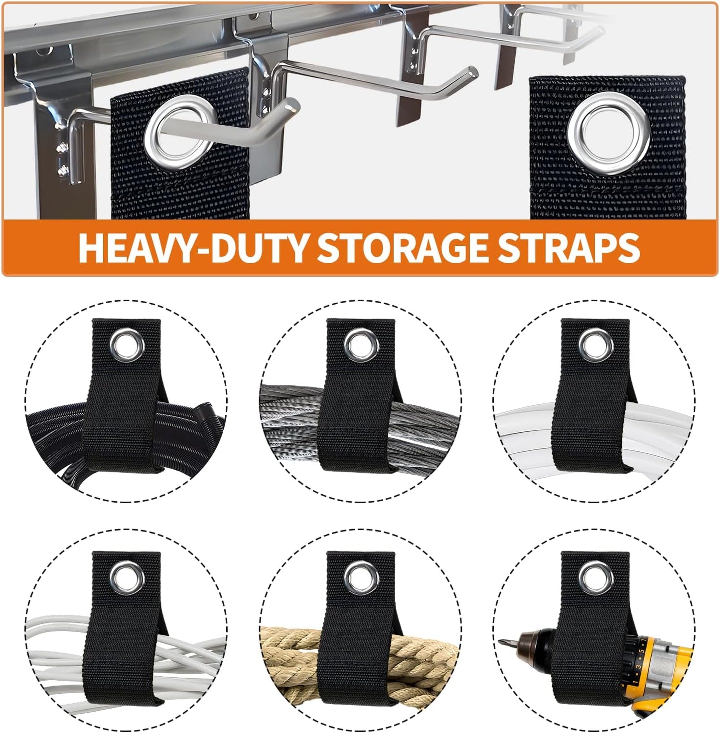 Heavy-Duty Extension Cord Holder 5-Pack, Three Sizes, Durable Nylon Cable Organizer Straps for Hanging Cables，Cords, Hoses, Ropes，Tools and Outdoor Organization