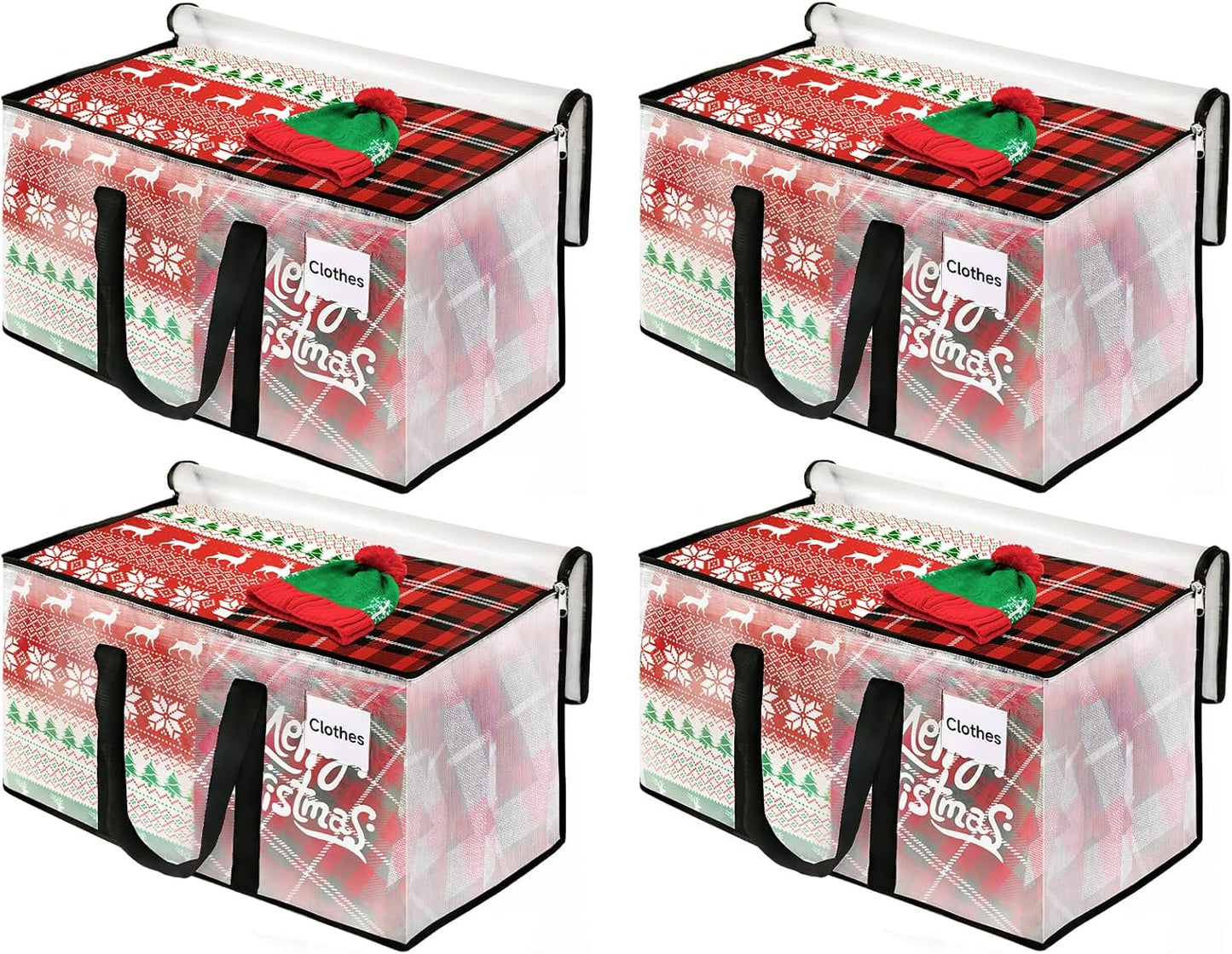 BlissTotes Moving Bags, 4-Pack Storage Bags, Moving Bags Heavy Duty Extra Large, Moving Totes, Clear moving Bags, Reinforced Handles & Tag Pocket (93L)