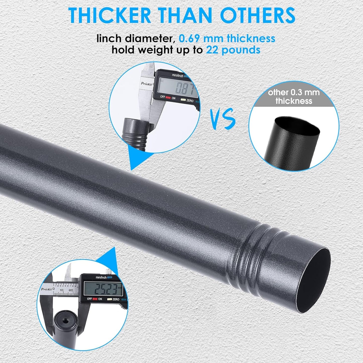 Industrial Curtain Rods - 1 inch, Grey, 30-144" - Set with Brackets, Suitable for Windows 66 to 120, Outdoor & Indoor Use