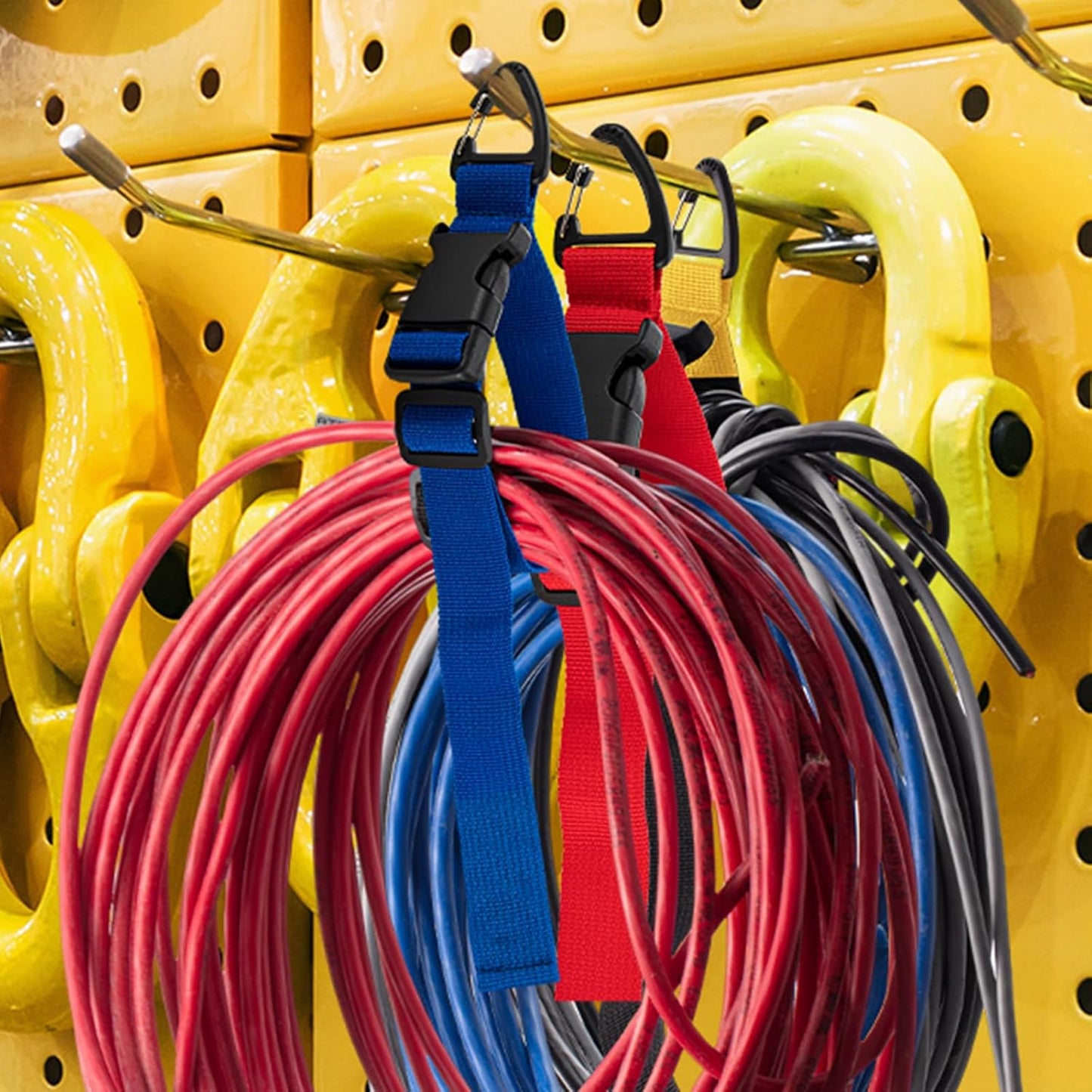 6 Pack 17 Inch Adjustable Extension Cord Holder Organizer with Triangle Clips for Garage Organization and Storage Heavy Duty Extension Cord Hanger for Men Workshop (Red & Blue & Yellow)