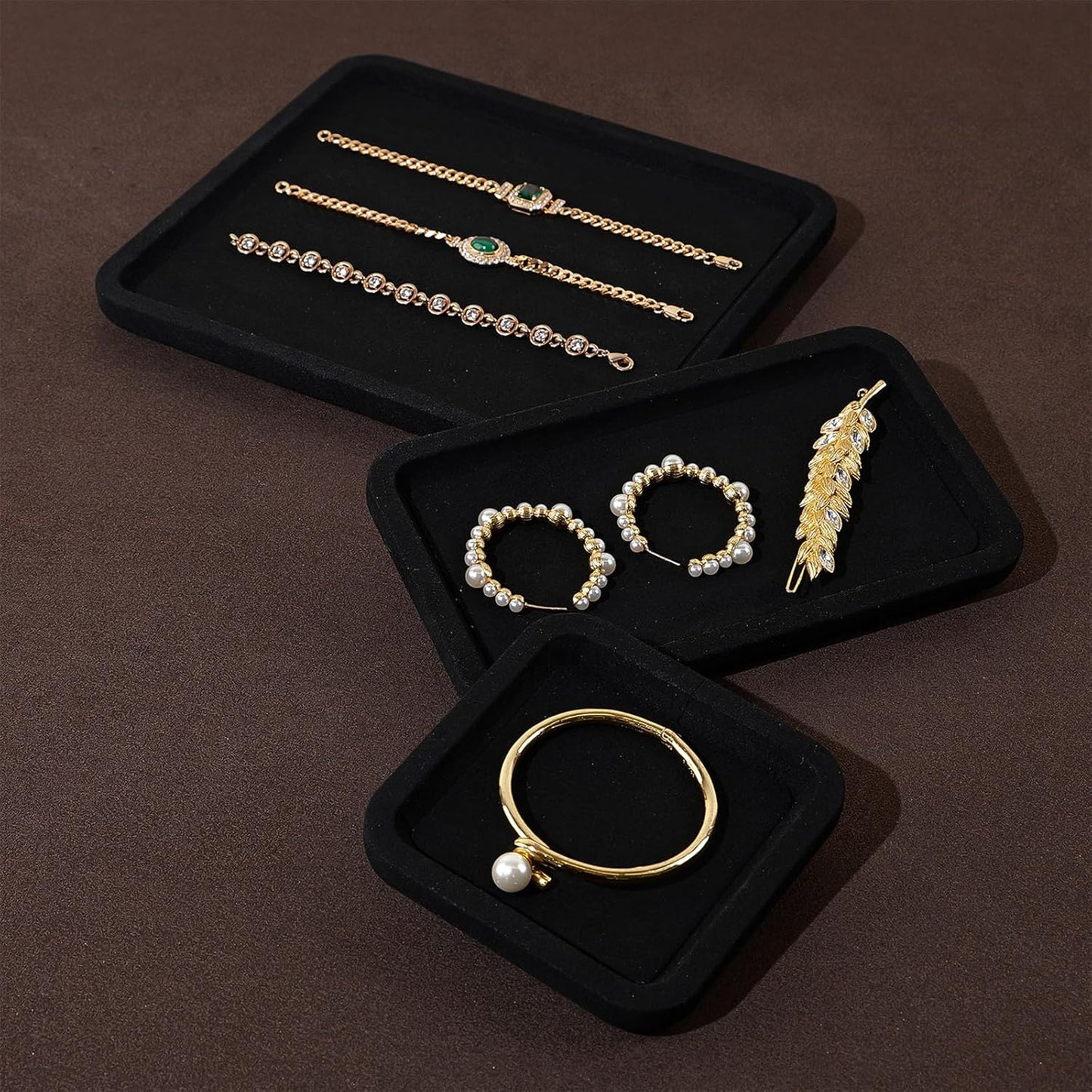 Microfiber Jewelry Display Flat Tray for Rings Earrings Necklace Bracelet, Jewelry Photograph Display Catchall Organizer Tray Dish(XS,Black)