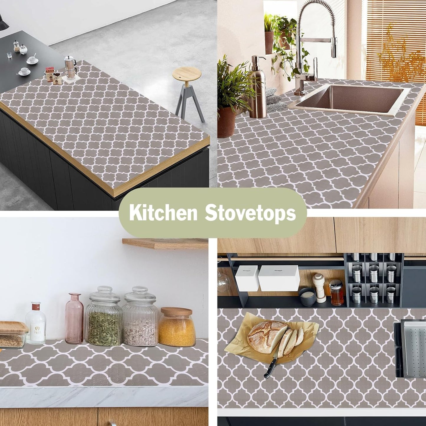 Drawer and Shelf Liner for Kitchen Cabinet: 23.6 in X 20 Ft Non Slip Waterproof Shelf Paper Non Adhesive Refrigerator Liners Gray Quatrefoil Easy Liners for Bathroom Cupboard with Knife Tape Measure
