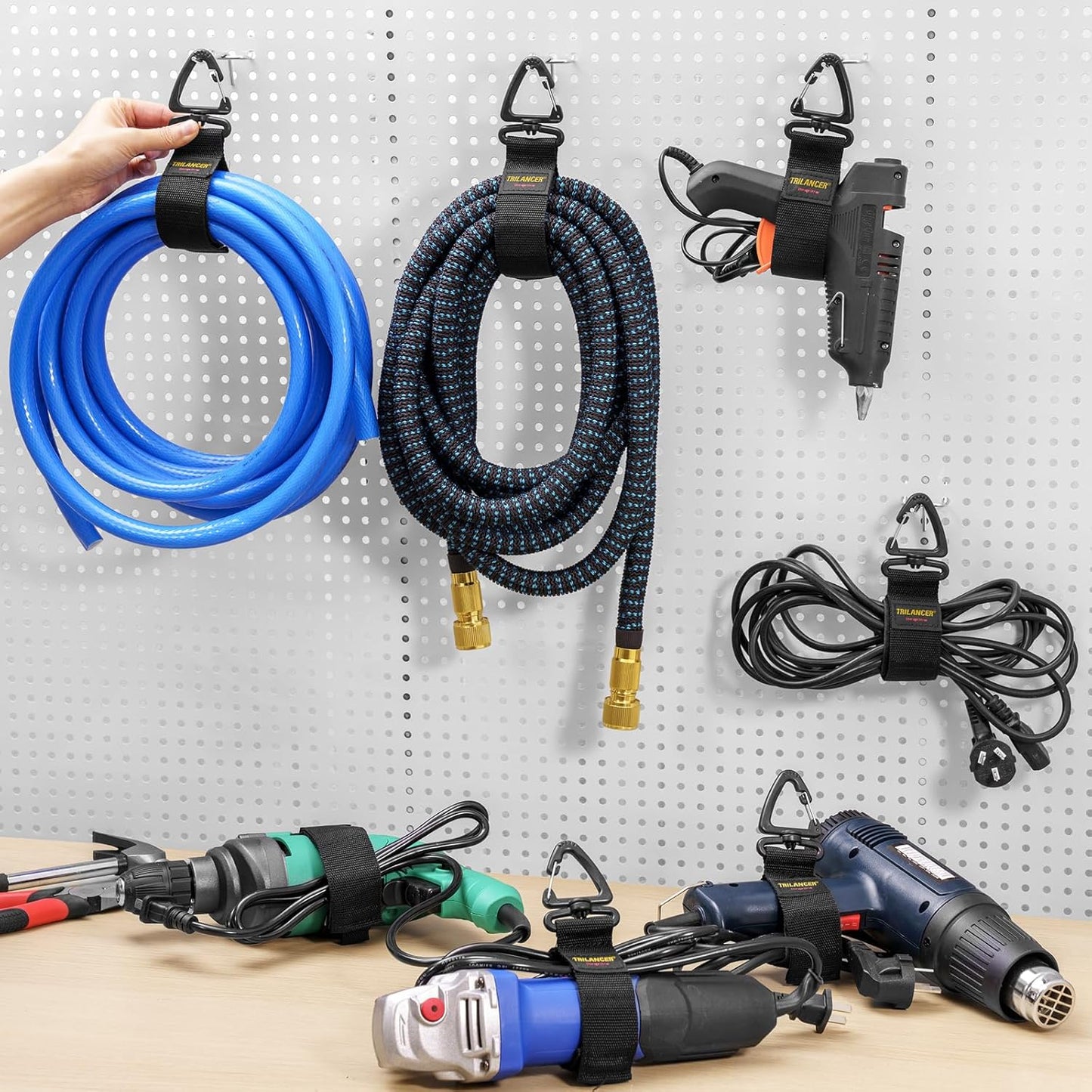 Heavy Duty Storage Straps(10-Pack), Trilancer Hook-and-Loop Cord Organizer and Hanger with Triangular Buckle to Hang on Walls for Cables,Wires,Rope,Hoses,Organization for Home,Garage or Workshop (10M)