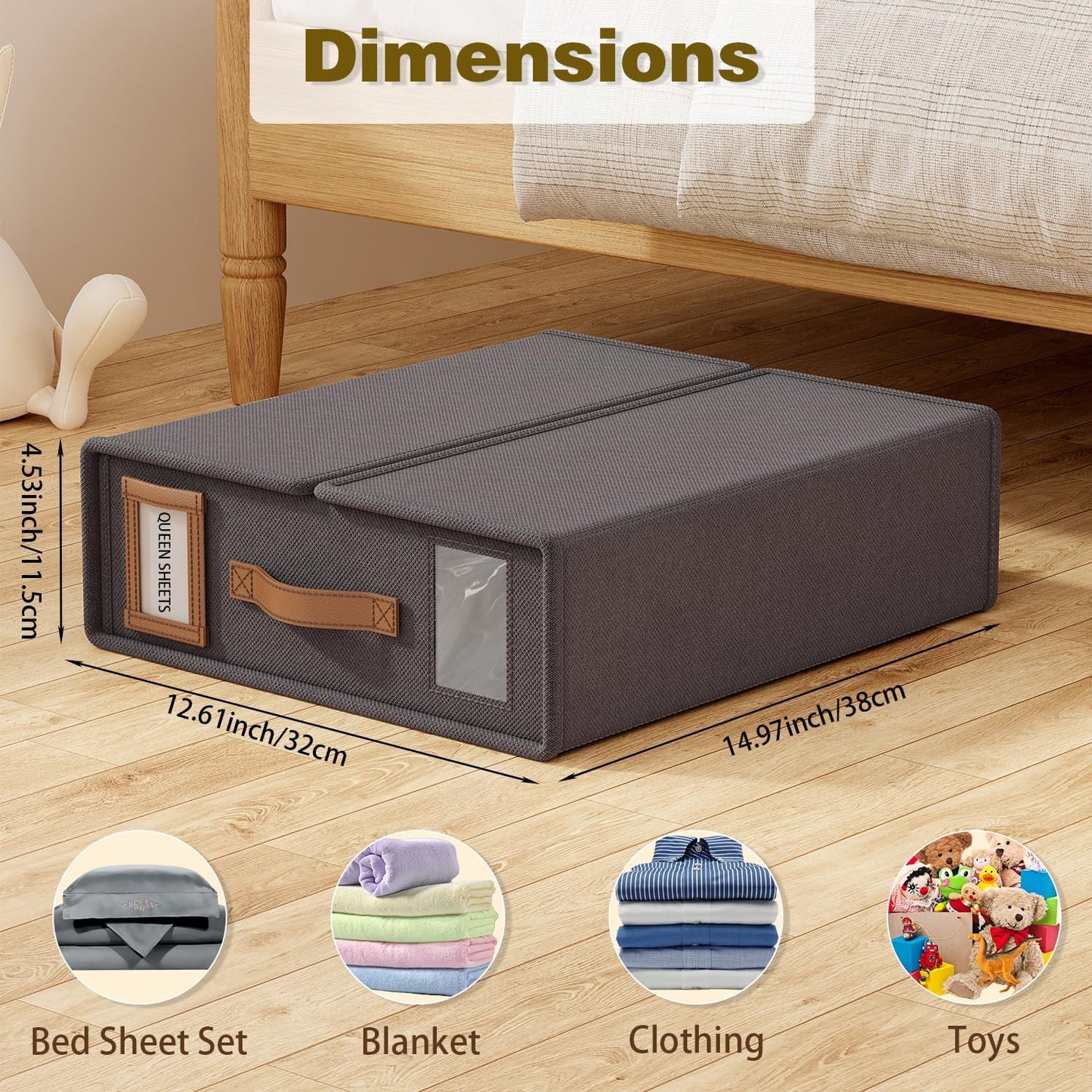 Bed Sheet Organizers and Storage (4 Pack, Queen & King Size) – Foldable Linen Closet Organizers with Window & Label, Zipper Bedding Storage Box for Sheets, Duvet Covers, Pillow Cases – Gray