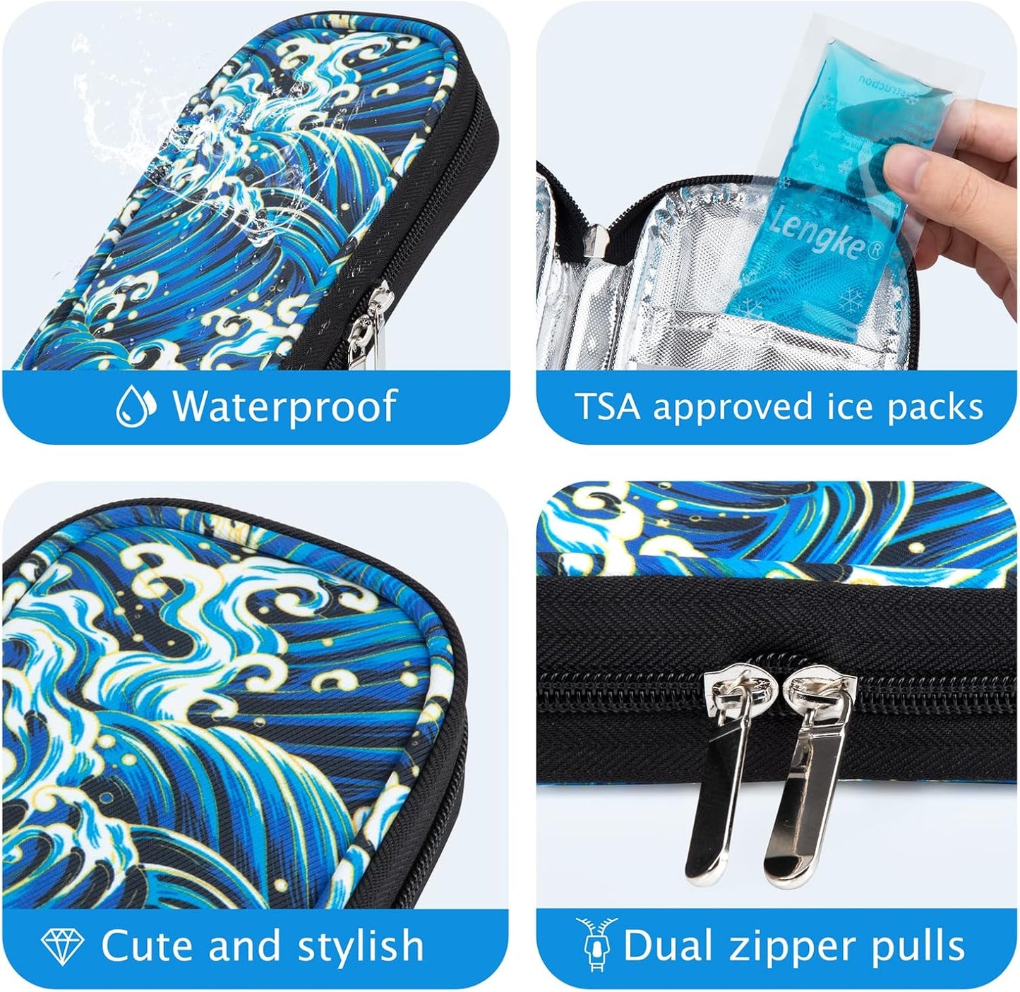 YOUSHARES Insulin Cooler Travel Case - Diabetic Case Insulated Organizer Portable Cooling Bag for Insulin Pen and Medication Diabetic Care Supplies with 2 TSA Approved Ice Pack