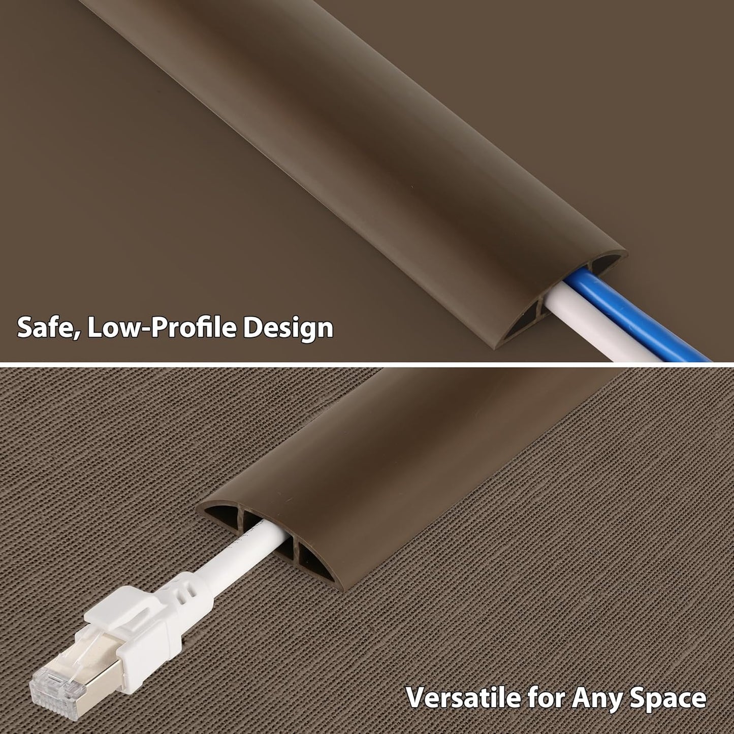 ZhiYo 5.6ft Cord Covers for Wires on Floor, Cord Hider Floor Hide Extension Cords, Soft PVC Cable Cover Cable Protector, Wire Cavity W0.62in H0.31in, Vintage Coffee