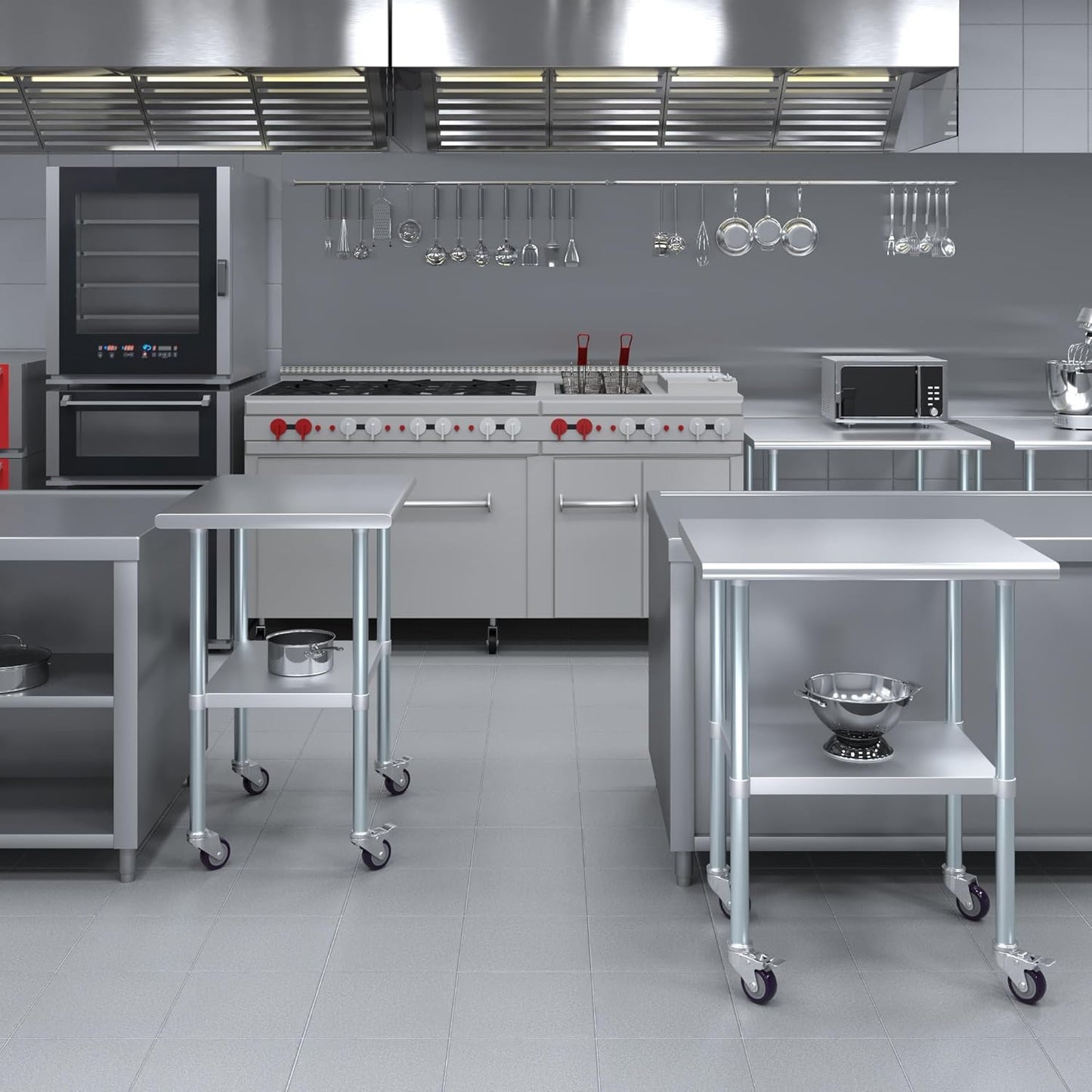 AmGood 24" x 30" Stainless Steel Work Table with Casters | Heavy Duty Metal Utility Table On Wheels | Kitchen Island Cart