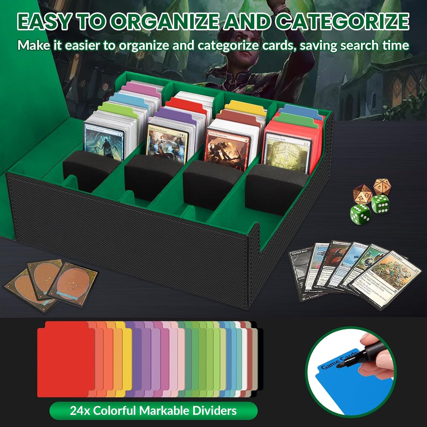 AOBOPLE Trading Card Storage Box,3200+ Card Box Storage with 24 Dividers and 4 Foam Supporters PU Leather Magnetic Cards Deck Case for MTG,TCG, Magic and Sport Cards,Great Gift for Card Collectors