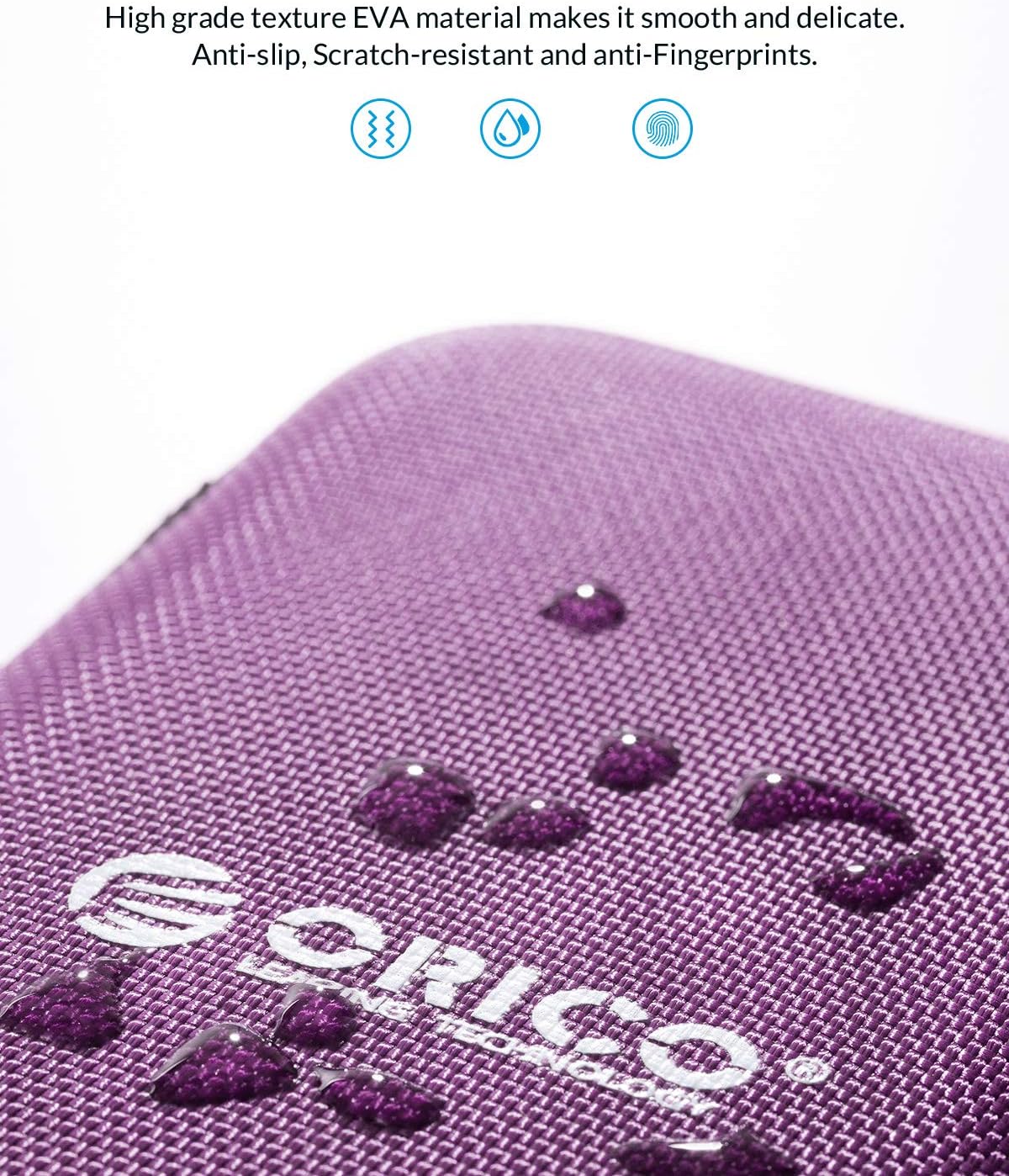 ORICO Hard Drive Case 2.5 inch External Drive Storage Carrying Bag Waterproof Shockproof with Inner Size 5.5x3.5x1.0inch for Organizing HDD and Electronic Accessories, Purple(PHD-25)
