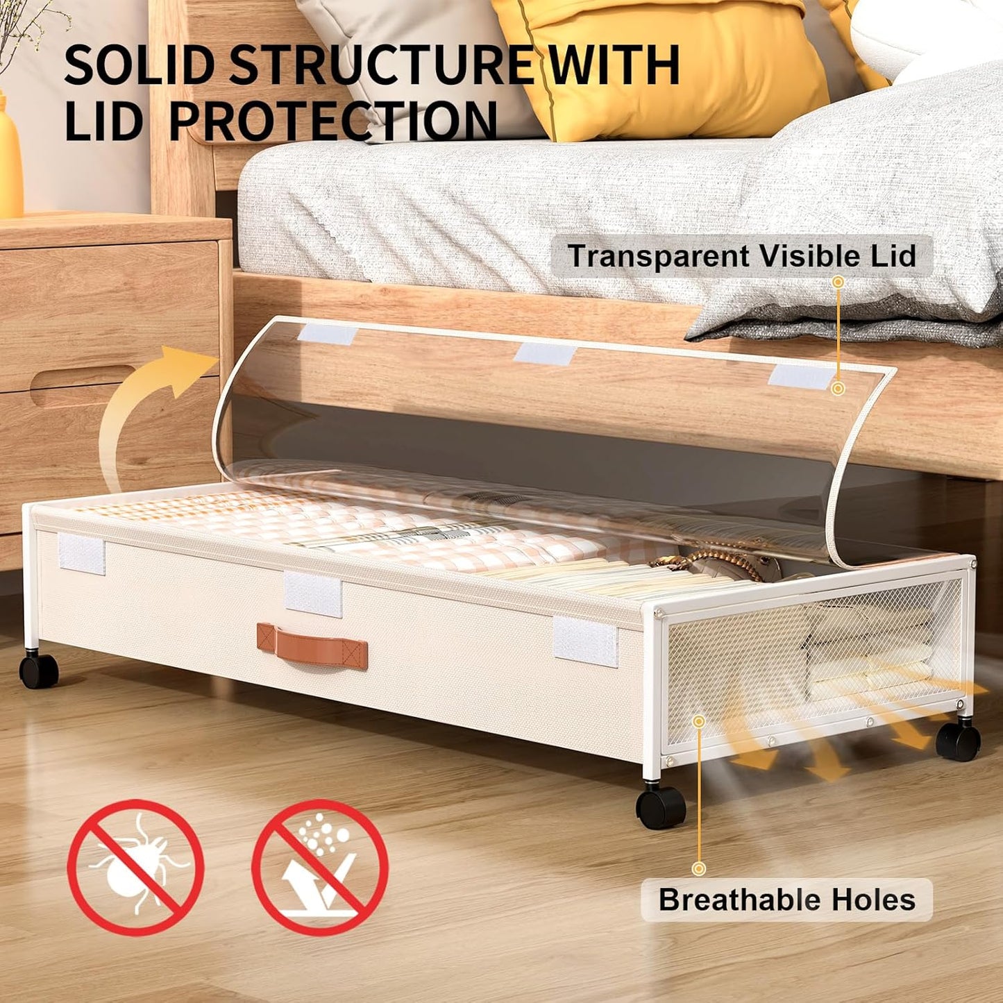 Under Bed Storage with Wheels, XXXL Larger Under Bed Storage Containers with Clear Lids, 36'' Lengthen Under Bed Shoe Organizer for Shoes Clothes(White 2 Pack, XXXL(36"x16.6"x7.48"))