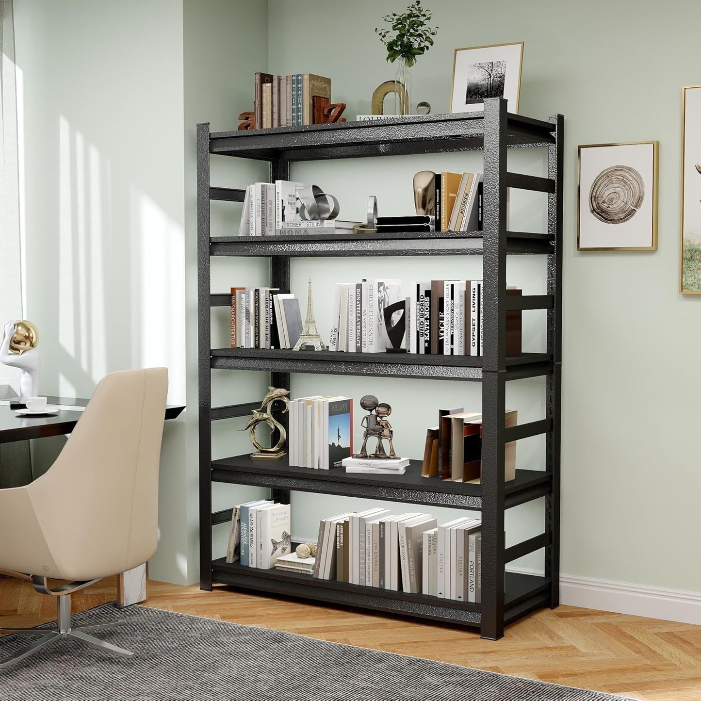 Garage Storage Shelves,5 Tier Shelving Unit, 40 inch Wide, 18” Deep, 78” Tall Organizer Metal Shelf for Basement/Laundry/Pantry Heavy Duty, Adjustable,Easy to Install (5Tier-47"Wx24"Dx72"H with Fence)