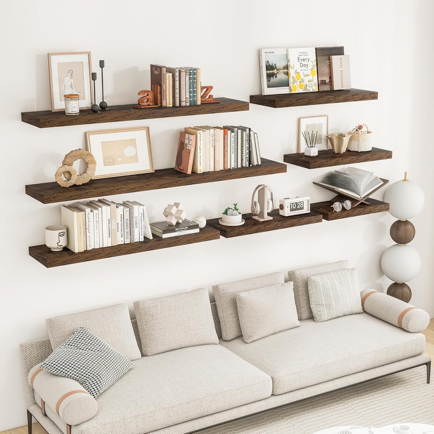 RICHFOCUS 31.5Inch Floating Shelves for Wall 2 Pack Shelves for Bedroom|Kitchen|Bathroom Wall Mounted Rustic Wood Floating Shelf with Invisible Brackets for Books|Storage|Decor, Rustic Brown