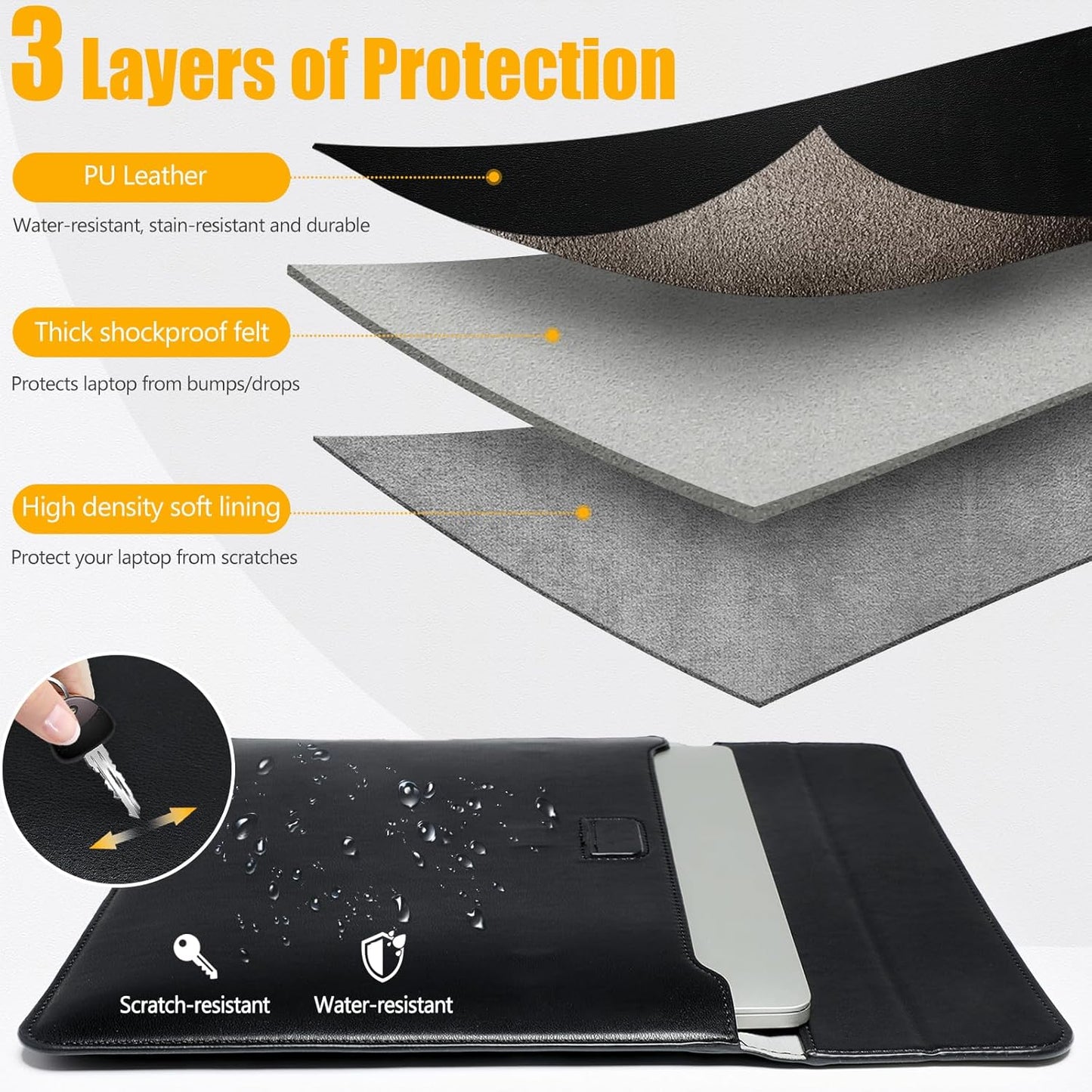 HYZUO 13.3-14 Inch Laptop Sleeve Case with Stand Feature for MacBook Pro 14 M5/M4/M3/M2/M1 2026-2021, MacBook Pro/Air 13.3, 13.5" 13.8" Surface Laptop, HP Spectre X360 13/14, Black