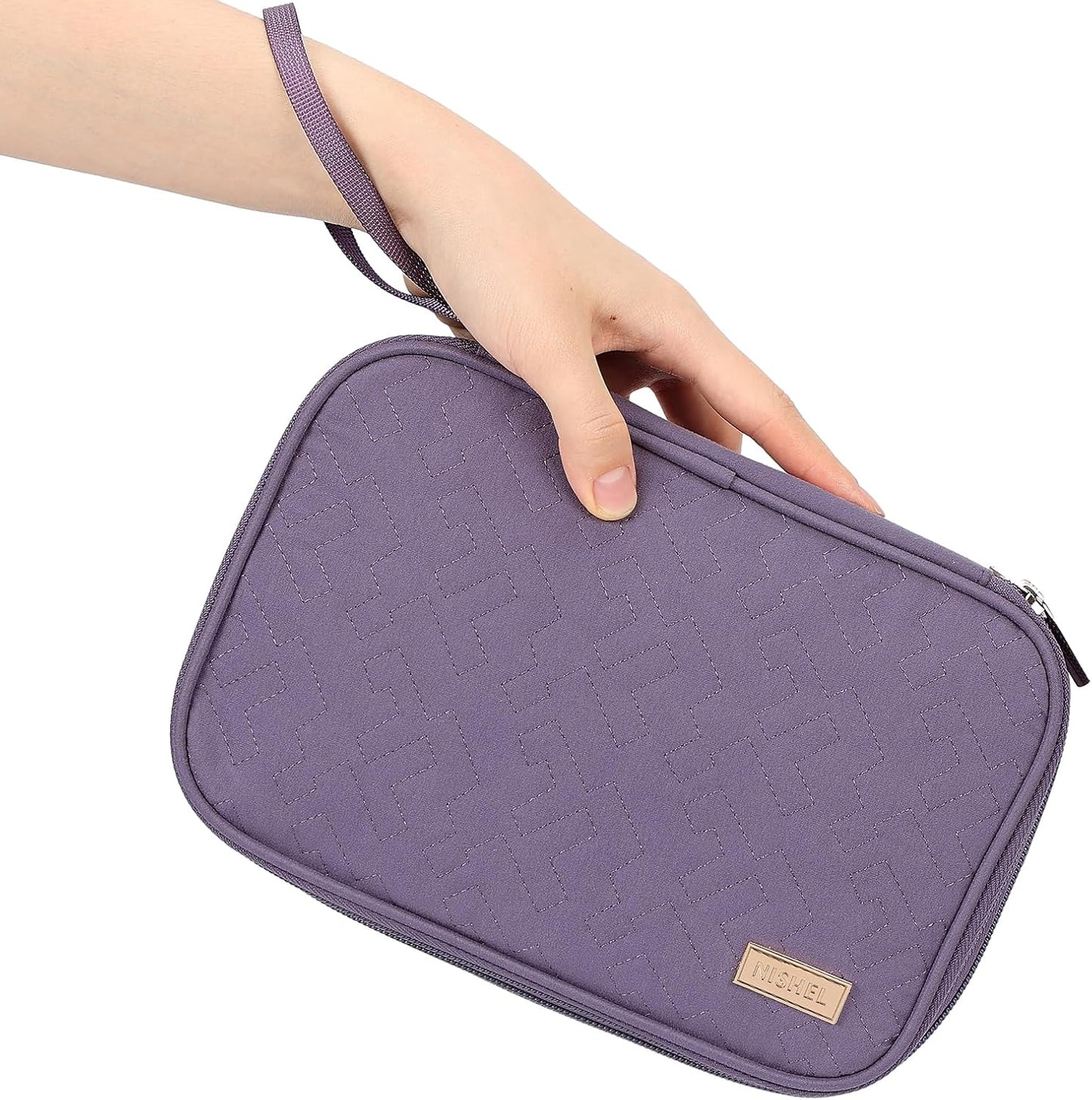 NISHEL Travel Cord Organizer Case, Double Layers Tech Electronic Bag, Essentials for Charger, Cable, Phone, Flash drive, Large, Purple