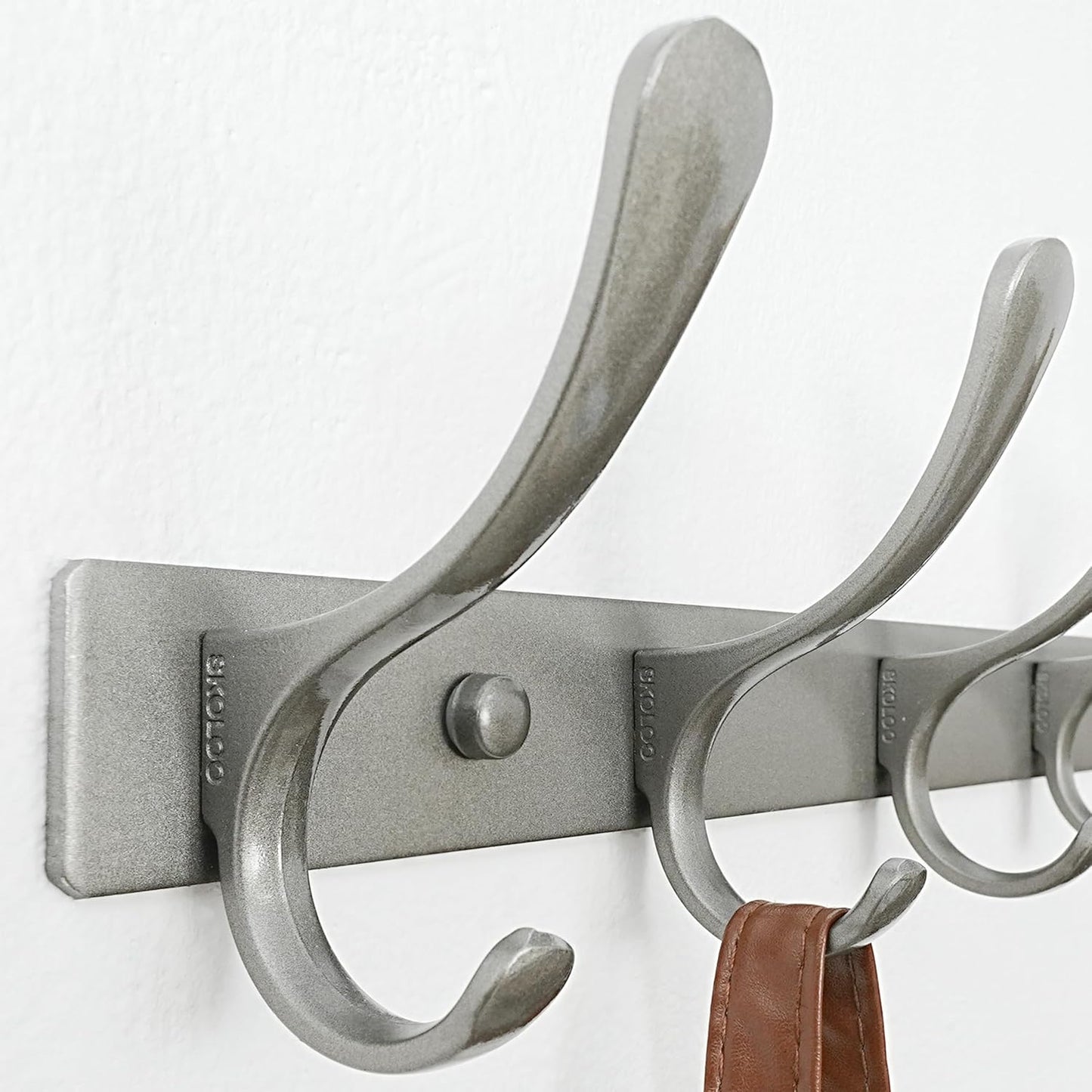 SKOLOO Coat Rack Wall Mounted - 6 Hooks, Pack of 2, Heavy Duty, Stainless Steel, Metal Wall Hanger, Sturdy Coat Hooks for Hanging Coats, Jacket, Clothes, Hat, Matte Grey
